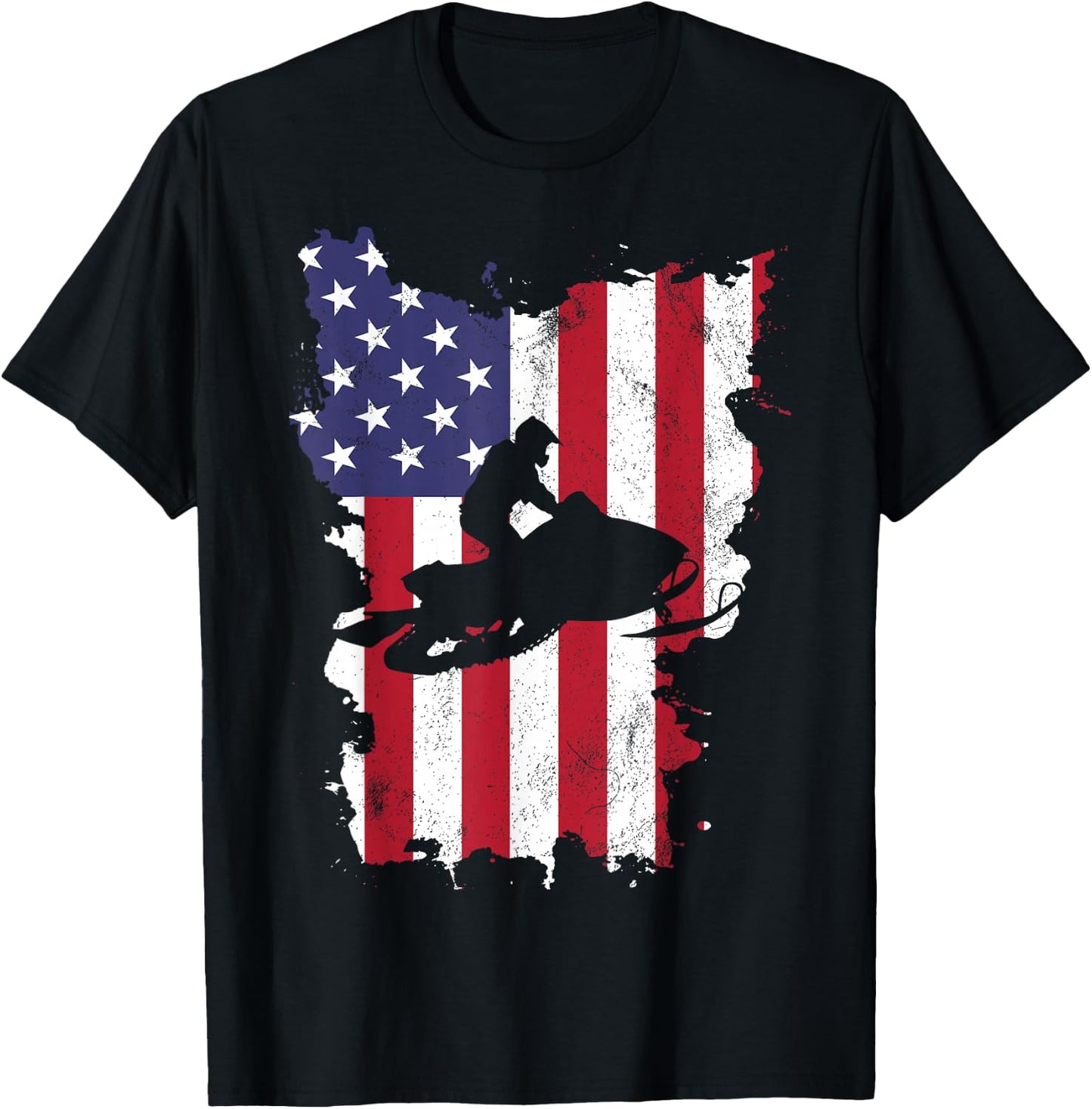 Vintage 4th Of July USA Flag Snow Mobile Snowmobile T-Shirt - T-Shirt | Black