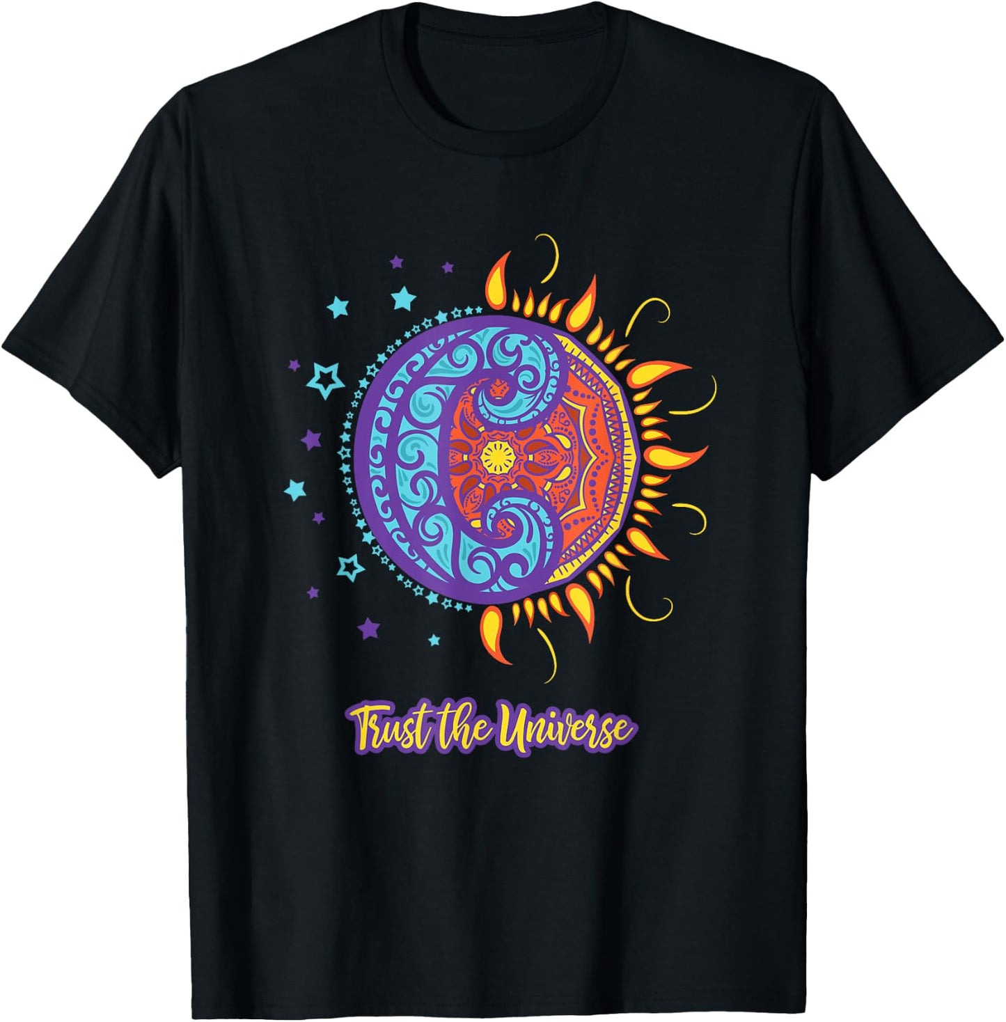 Trust the Universe Sun Moon, Positive Self Care T-Shirt - T-Shirt | Black