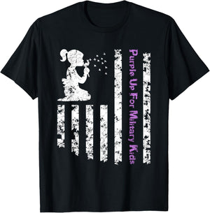 Purple Up For Military Kids Army Child Dandelion US Flag T-Shirt - T-Shirt | Black