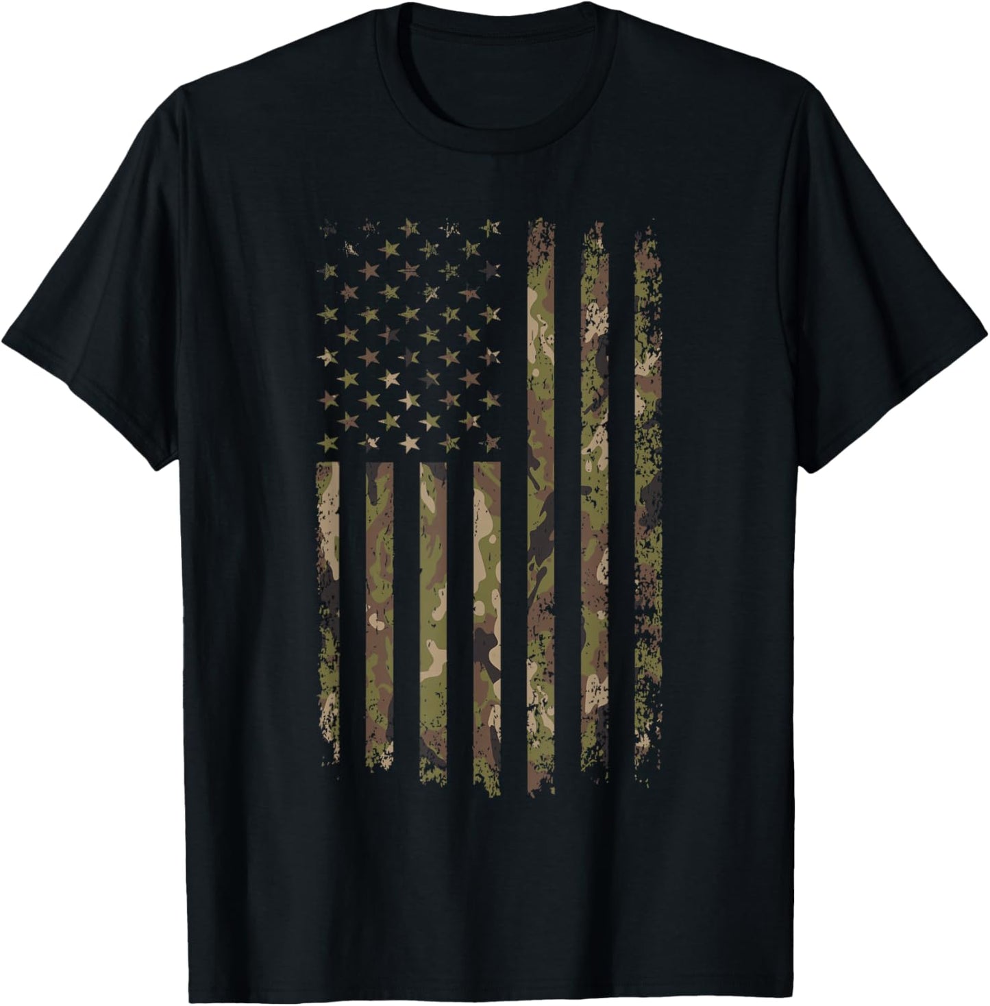 Camo American Flag USA Camouflage Men Boys Women Girls Kids T-Shirt - T-Shirt | Black