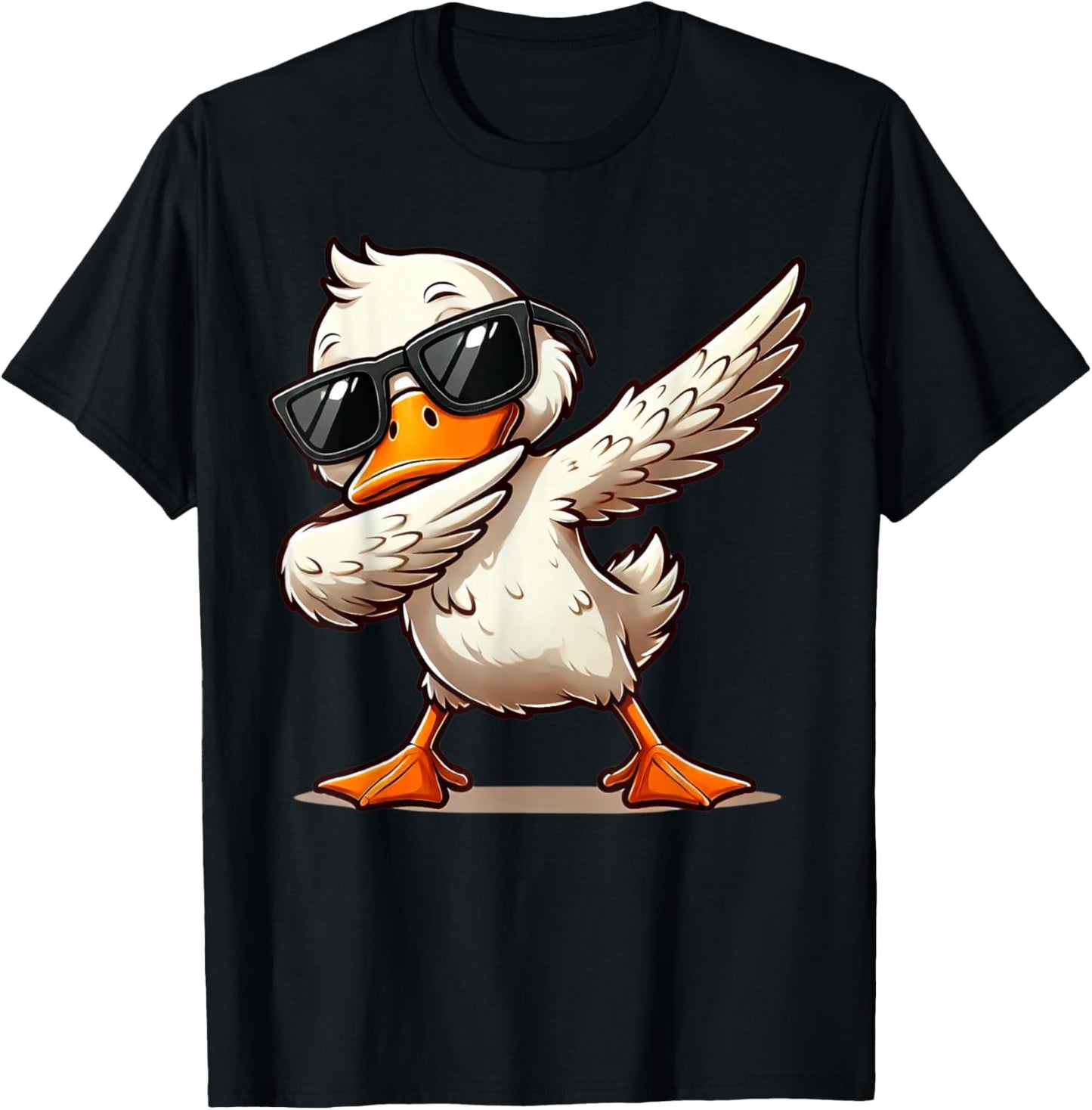 Quirky Bird Designs BY TEERA Dabbing Duck with Sunglasses Funny Cartoon Graphic T-Shirt - T-Shirt | Black