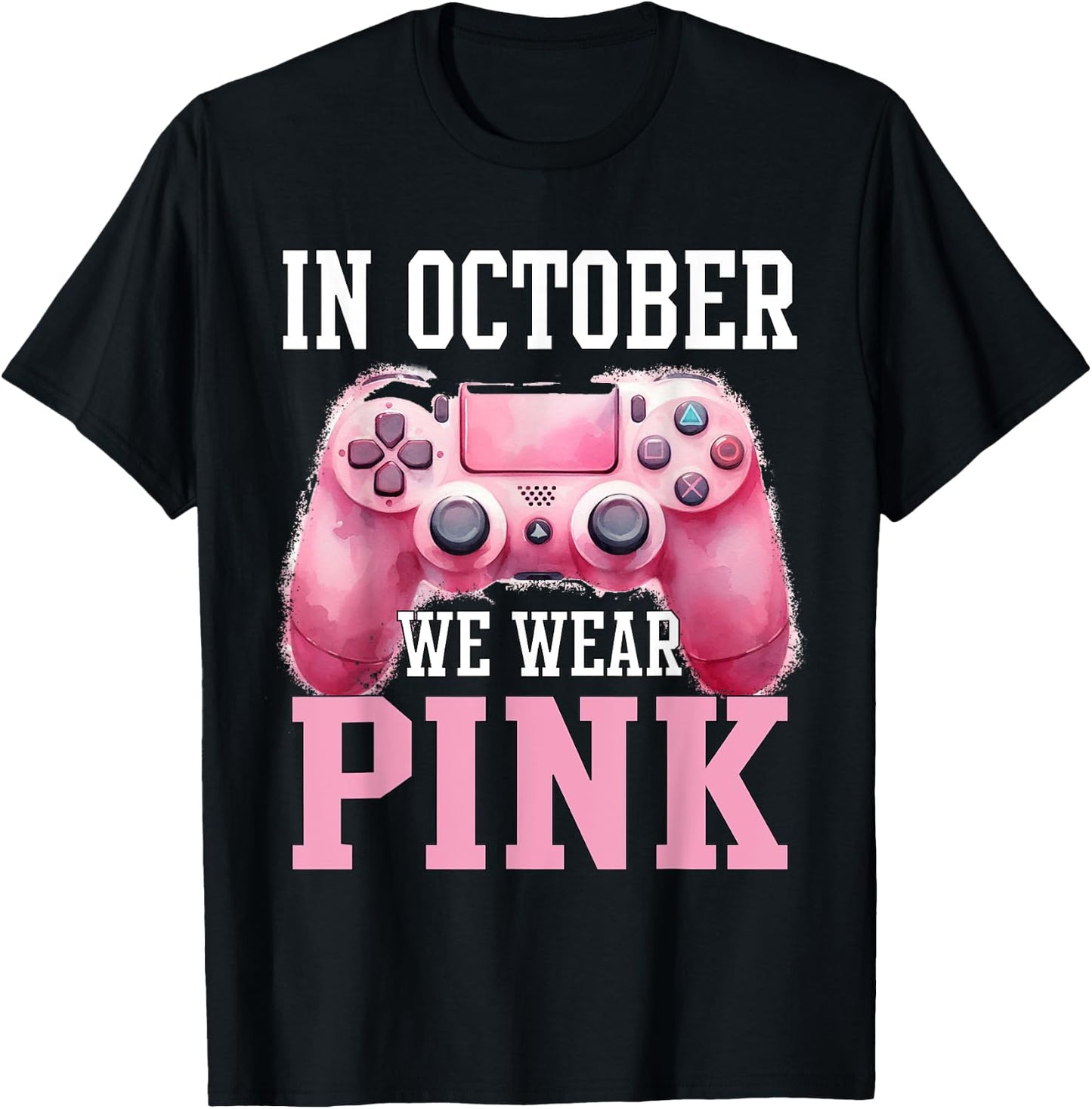 In October We Wear Pink Breast Cancer Gaming Kids Boys Youth T-Shirt - T-Shirt | Black