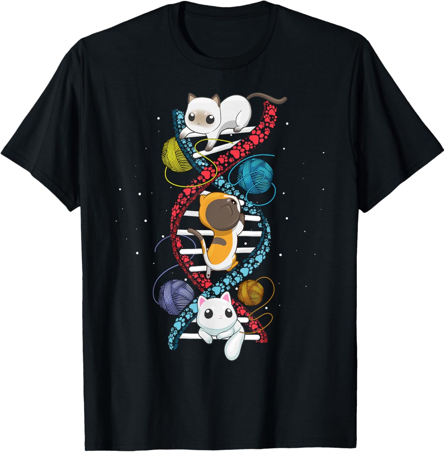 Cats DNA Cat Molecular Helix Genetics Biology Kitten Geek Men Women Girls Kids T-Shirt - T-Shirt | Black