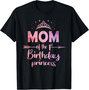 Mom of The 1st Birthday Princess Girl One Years Old B-Day T-Shirt - T-Shirt | Black