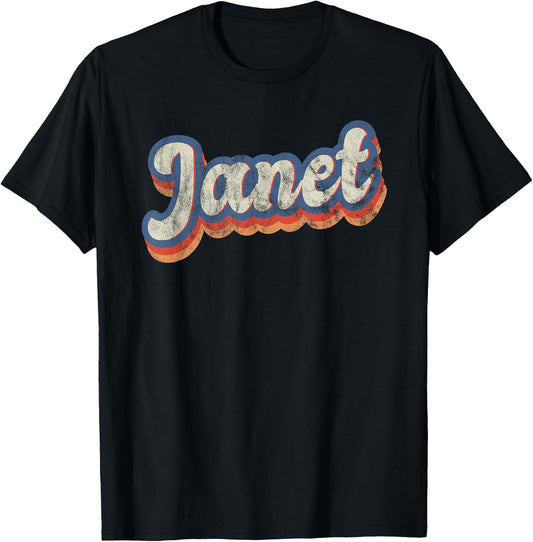 Janet Personalized Name Shirt Custom Lettering 70's T-Shirt - T-Shirt | Black