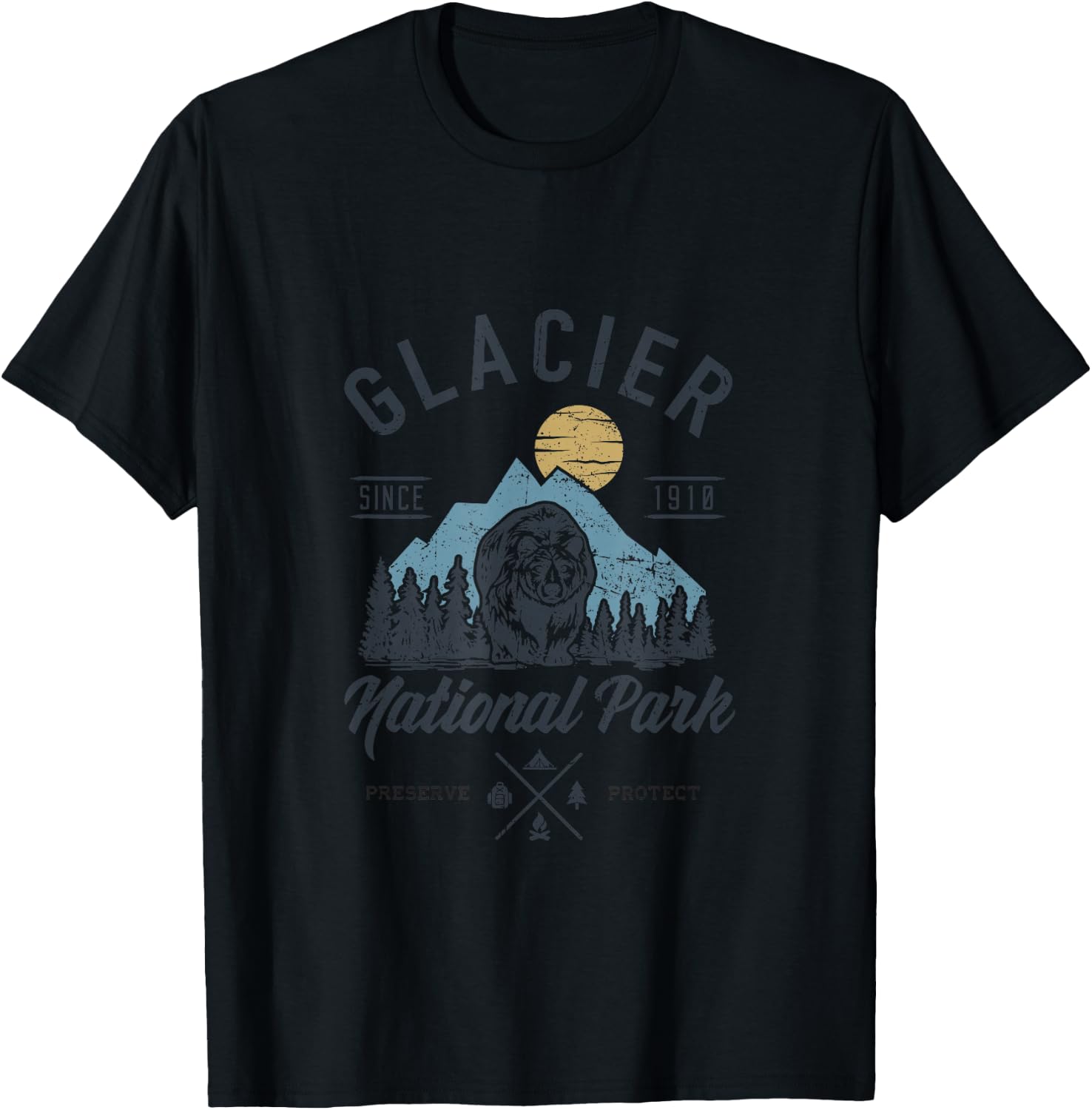 Glacier National Park Novelty Road Trip Montana T-Shirt - T-Shirt | Black
