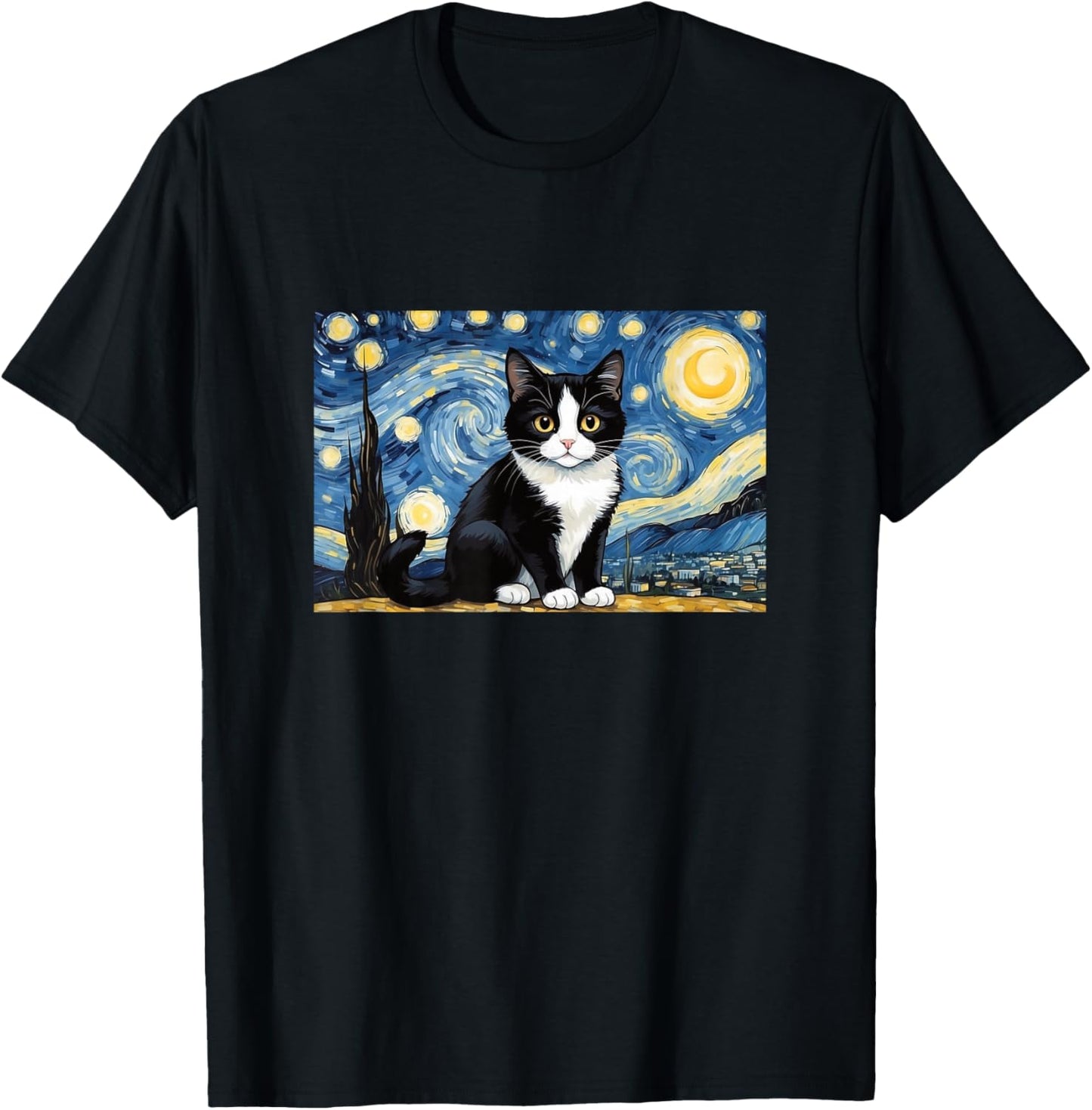 Cat Tuxedo Funny Design Starry Night T-Shirt - T-Shirt | Black