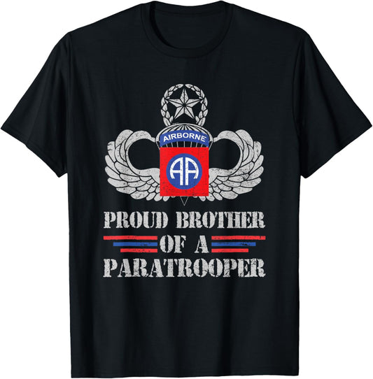 Proud Brother Of 82nd Airborne Division Veteran Paratrooper T-Shirt - T-Shirt | Black
