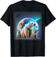 Mother and Baby Polar Bears Under Northern Lights and Moon T-Shirt - T-Shirt | Black