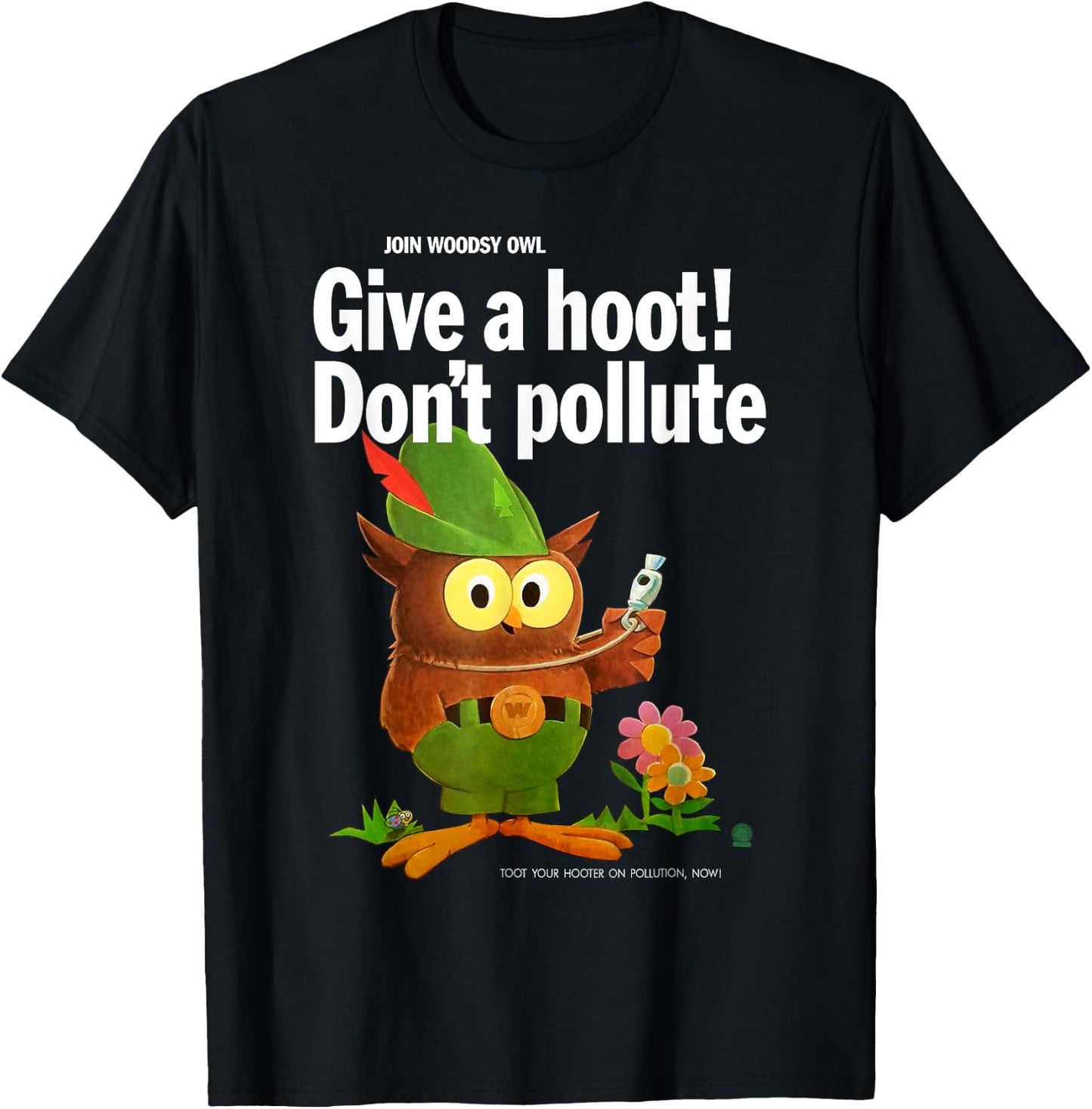 Woodsy Owl Retro Give a Hoot Don't Pollute T-Shirt - T-Shirt | Black