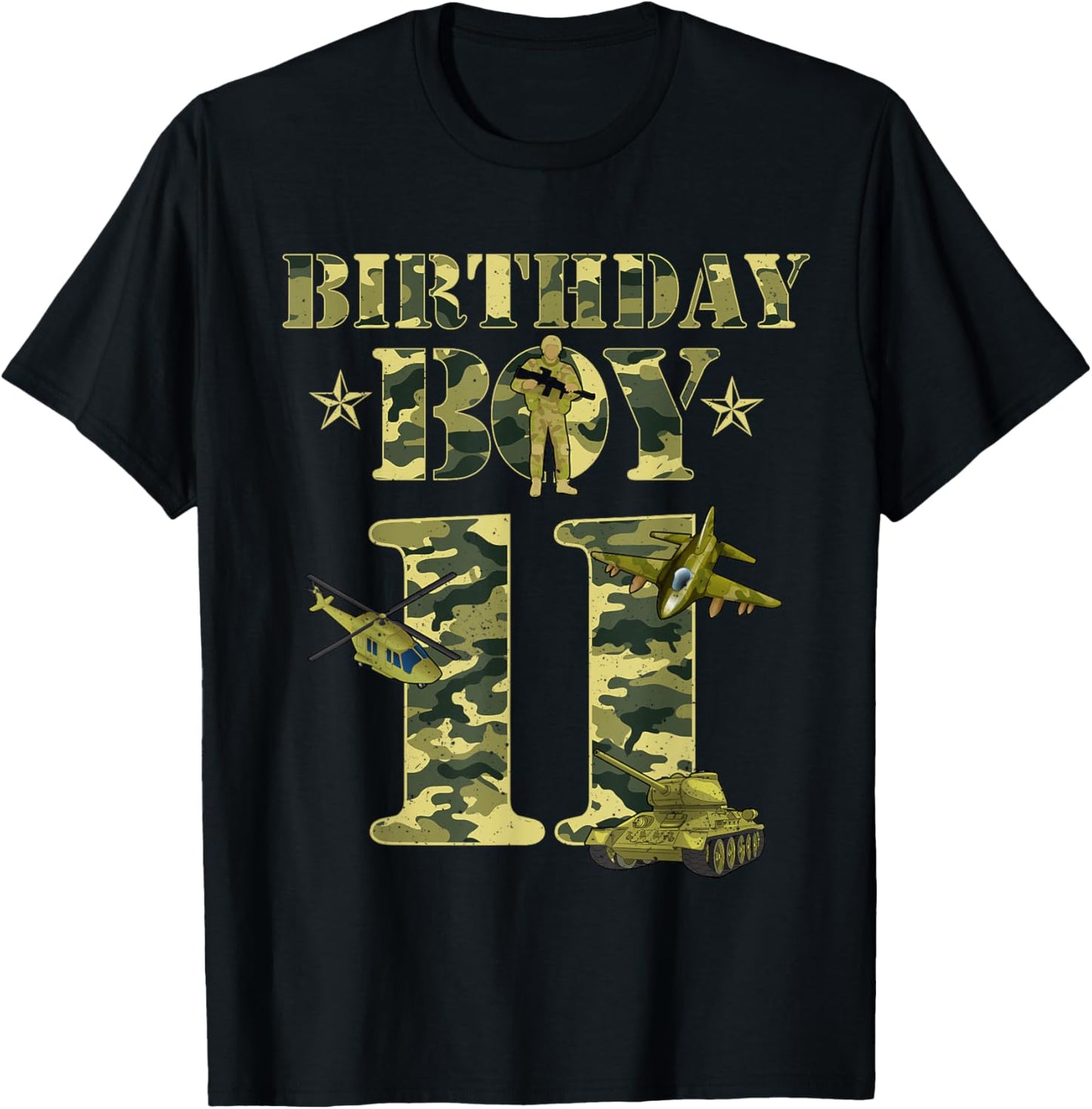 11th Birthday Military Themed Camo Boys 11 Yrs Old Soldier T-Shirt - T-Shirt | Black