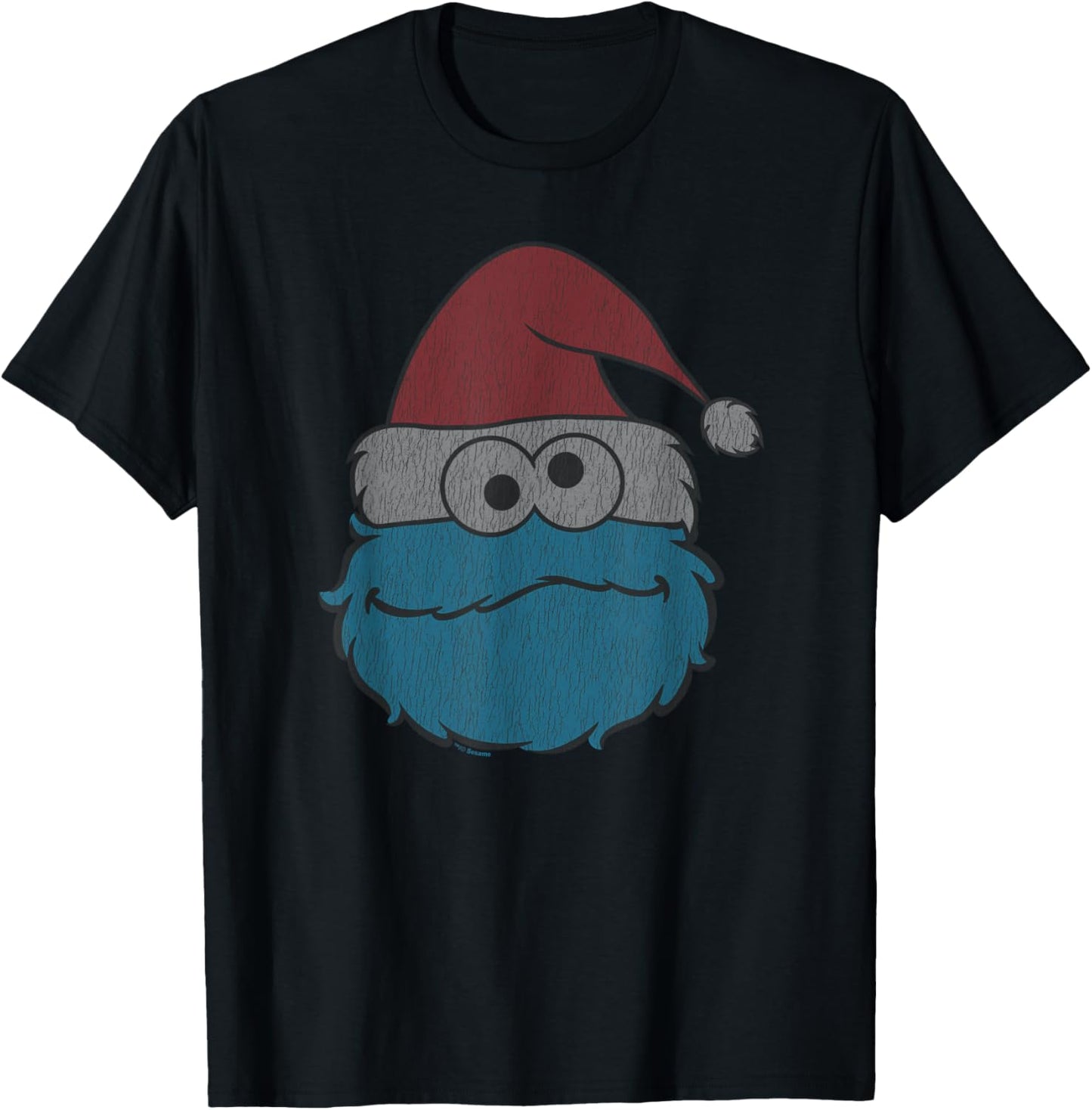 Sesame Street Cookie Monster Distressed Christmas Santa Hat T-Shirt - T-Shirt | Black