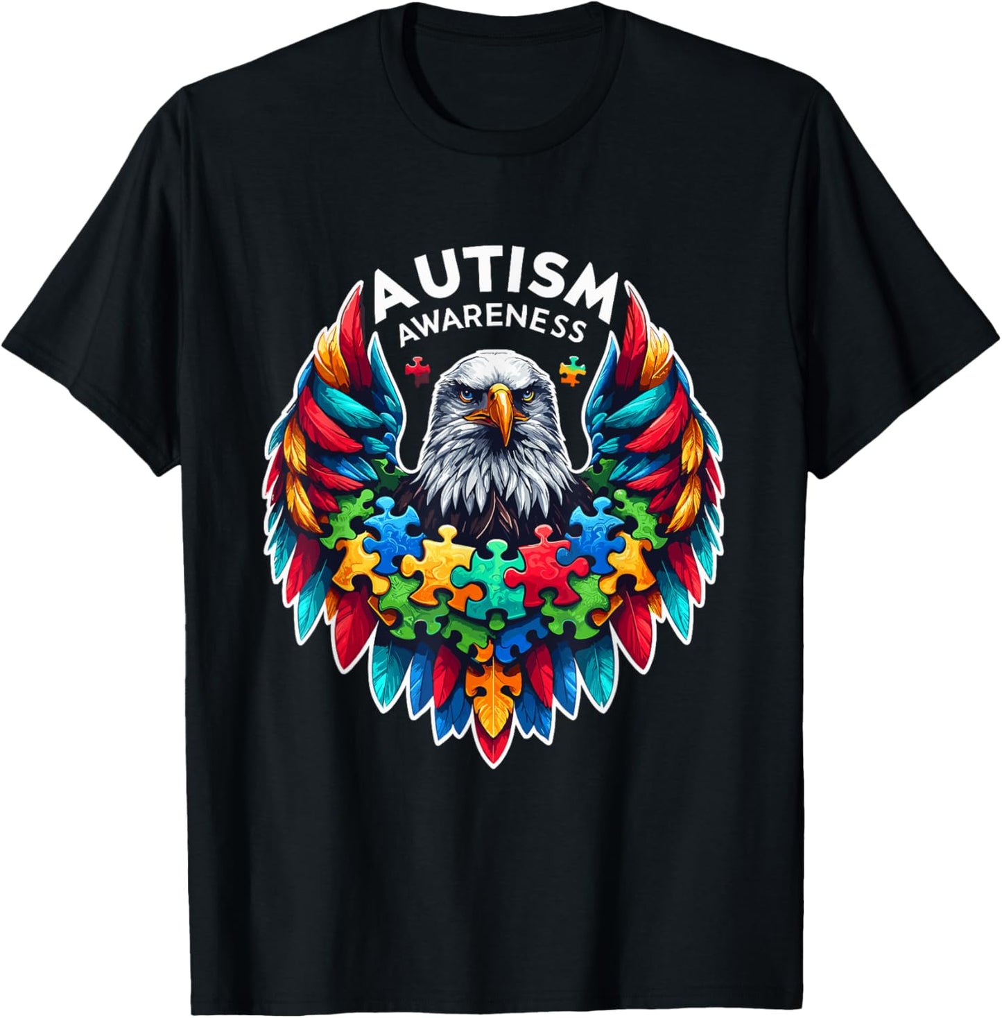 Autism Awareness puzzle pieces eagle T-Shirt - T-Shirt | Black