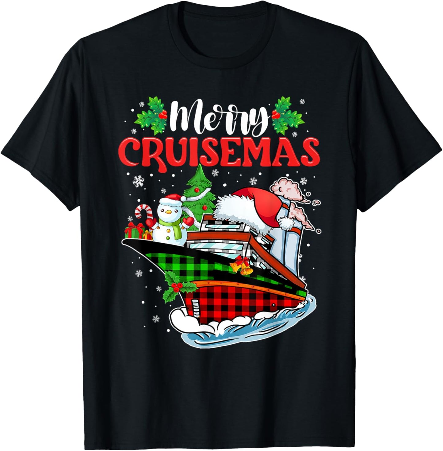 Merry Cruisemas 2025 Christmas Santa Reindeer Cruise Ship T-Shirt - T-Shirt | Black