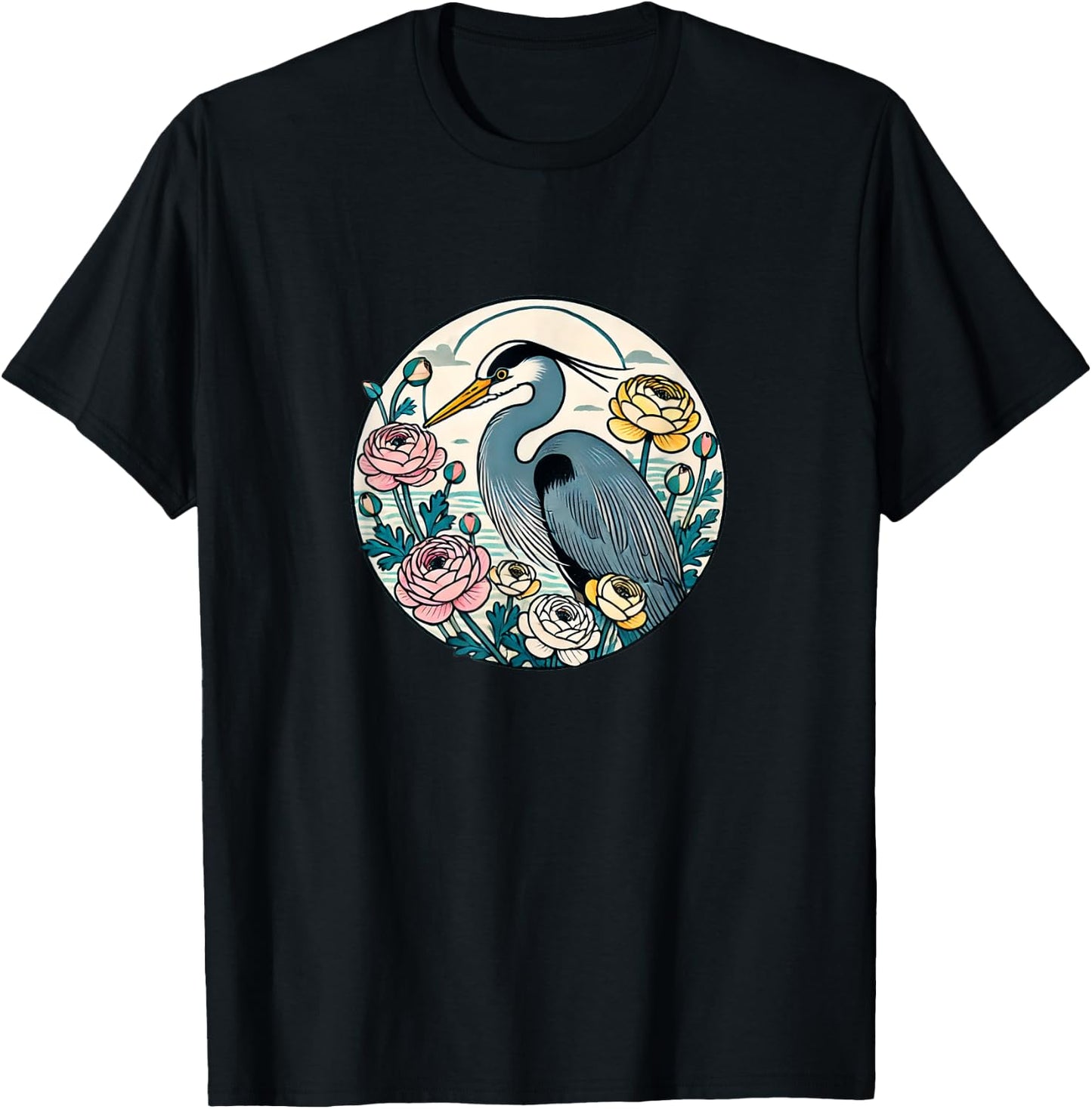 Great Blue Heron Illustration Bird Lover Herons T-Shirt - T-Shirt | Black
