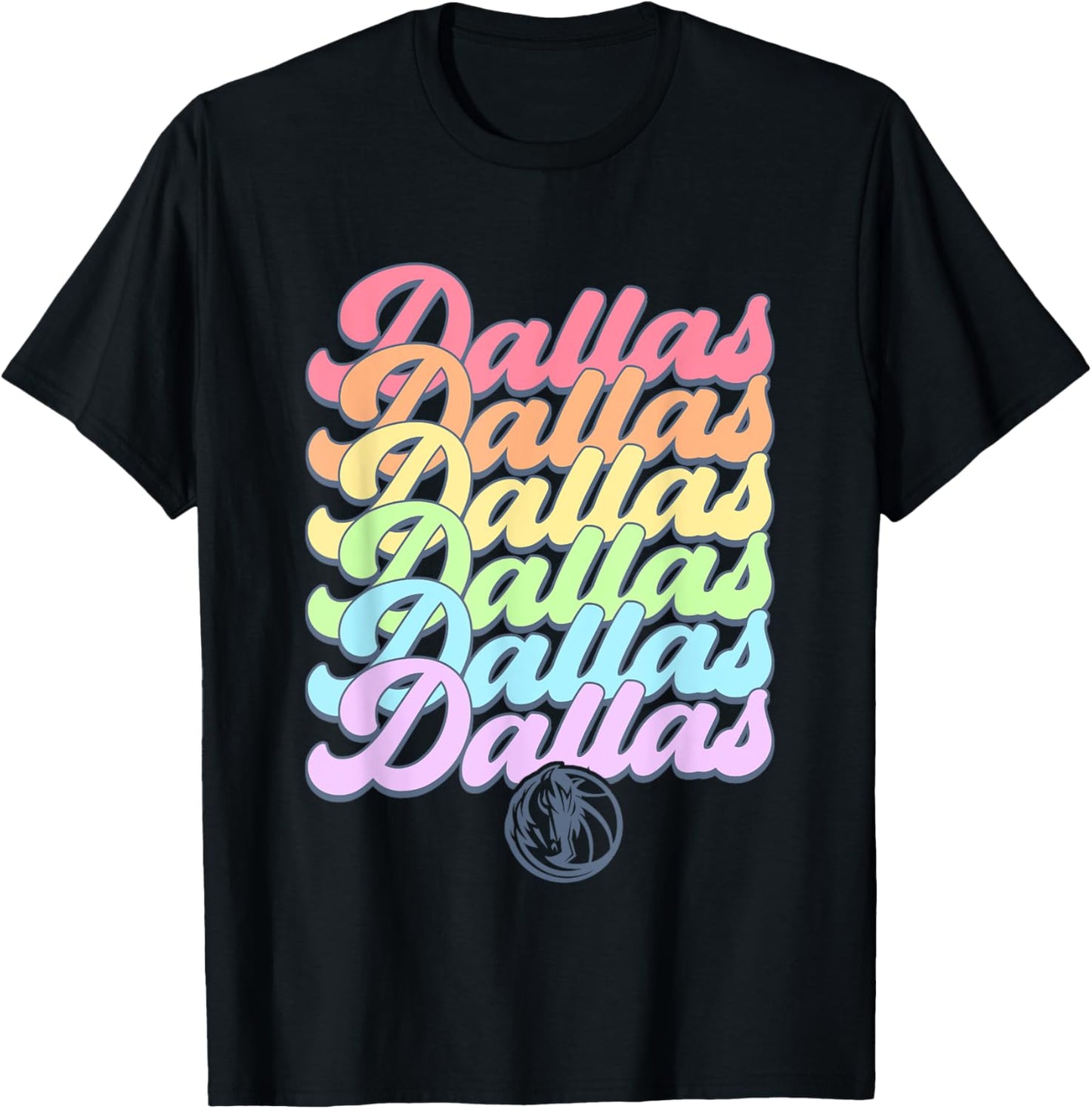 NBA Dallas Mavericks Pastel Rainbow Pride Stack T-Shirt - T-Shirt | Black