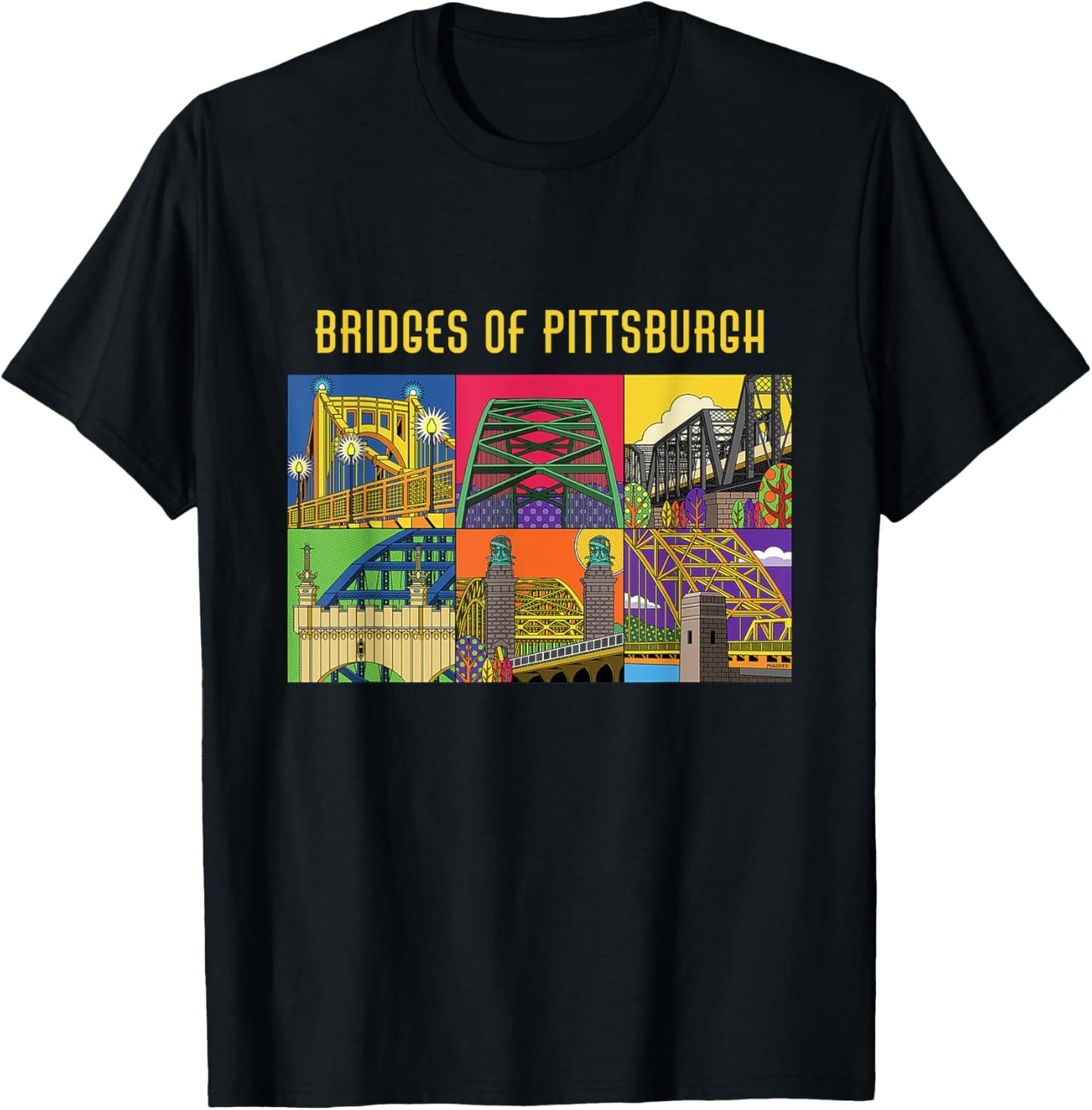 Vintage Retro Bridges Of Pittsburgh Pennsylvania T-Shirt - T-Shirt | Black