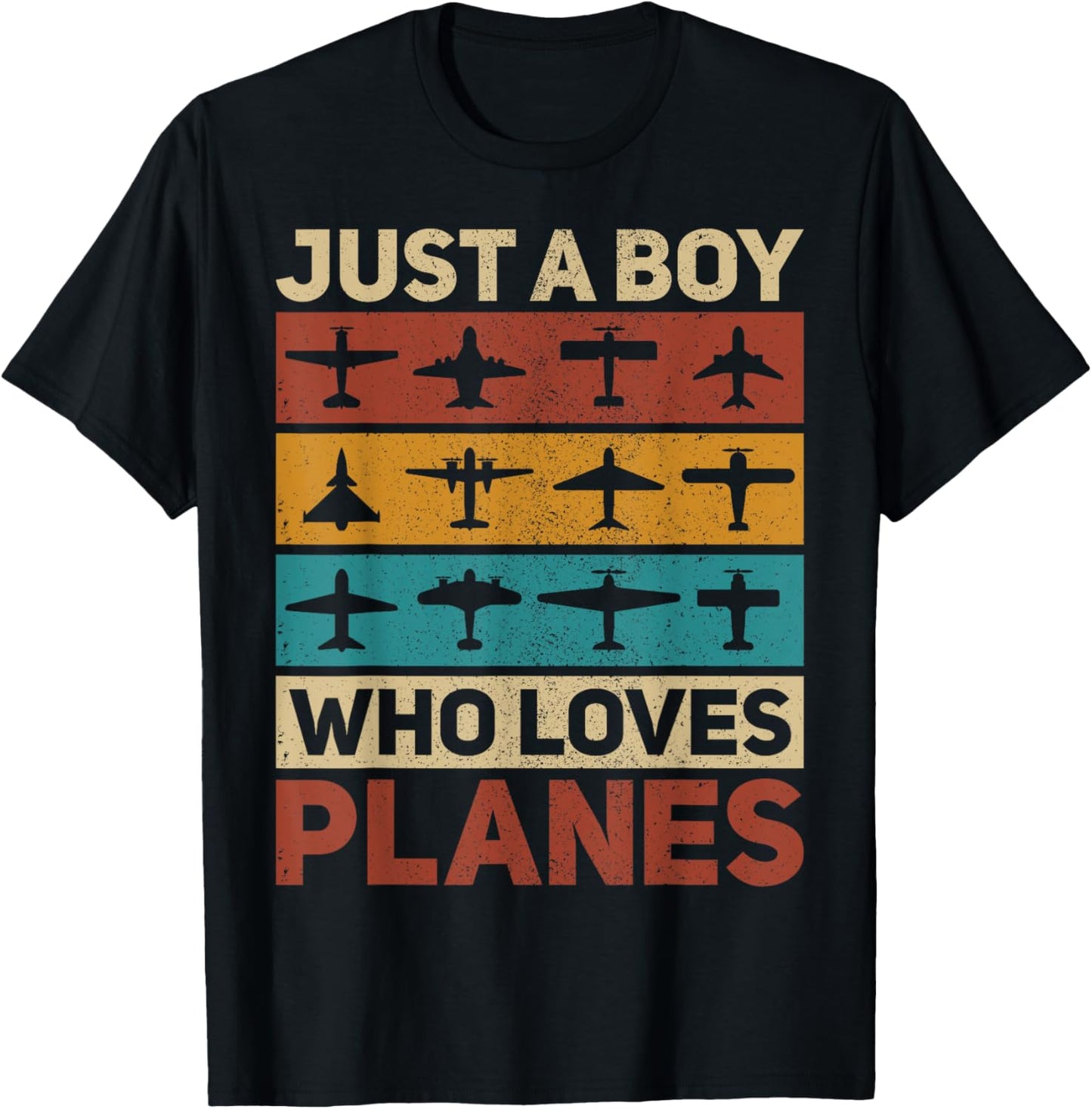 Just A Boy Who Loves Planes Pilot Plane Aviation Airplane T-Shirt - T-Shirt | Black