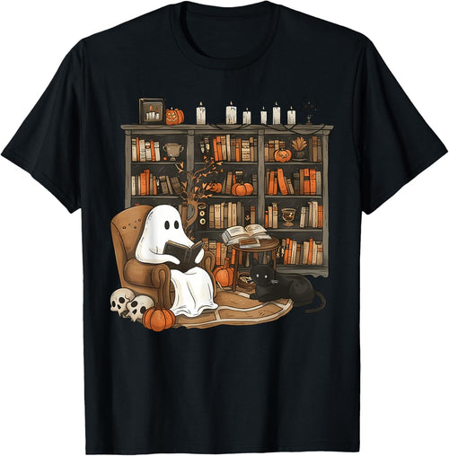 Vintage Ghost Reading Book Lovers Library Halloween Spooky