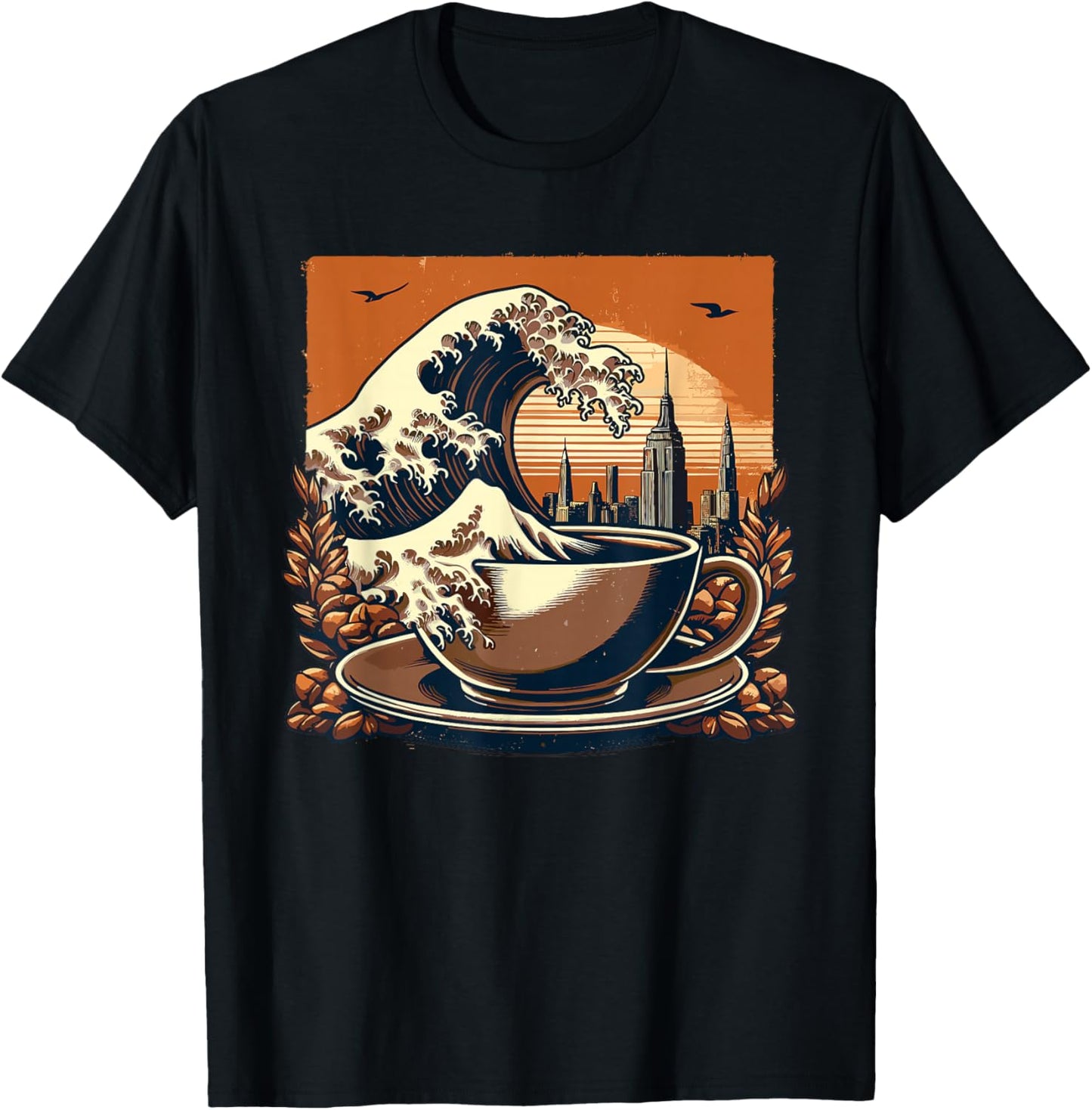 The Great Wave Of Coffee Funny Coffee - I Love Coffee T-Shirt - T-Shirt | Black