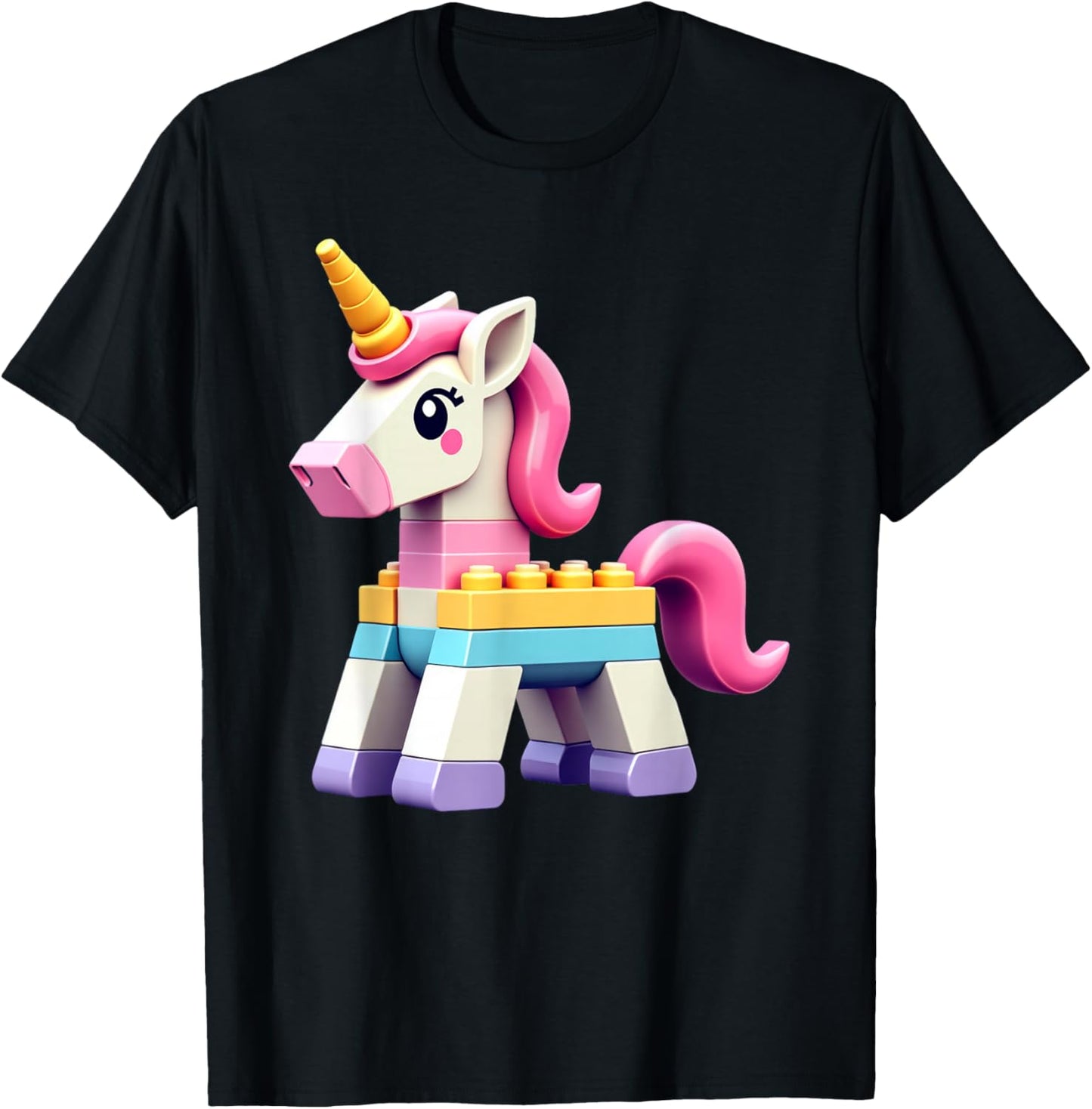 Master Builder Bricks Blocks Play Toys Unicorn Girls Kids T-Shirt - T-Shirt | Black