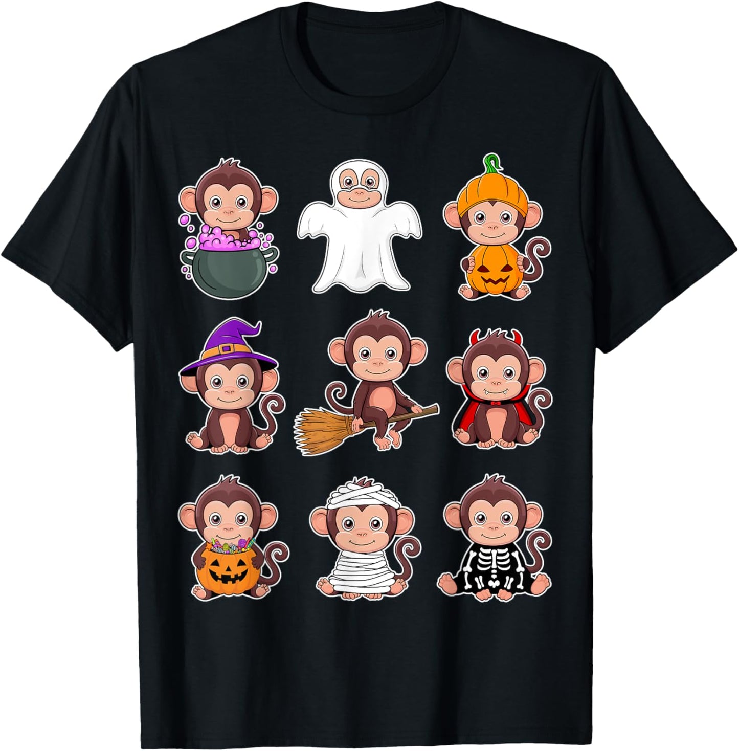 Monkey Halloween Costume Spooky Ghost Monkey Halloween T-Shirt - T-Shirt | Black