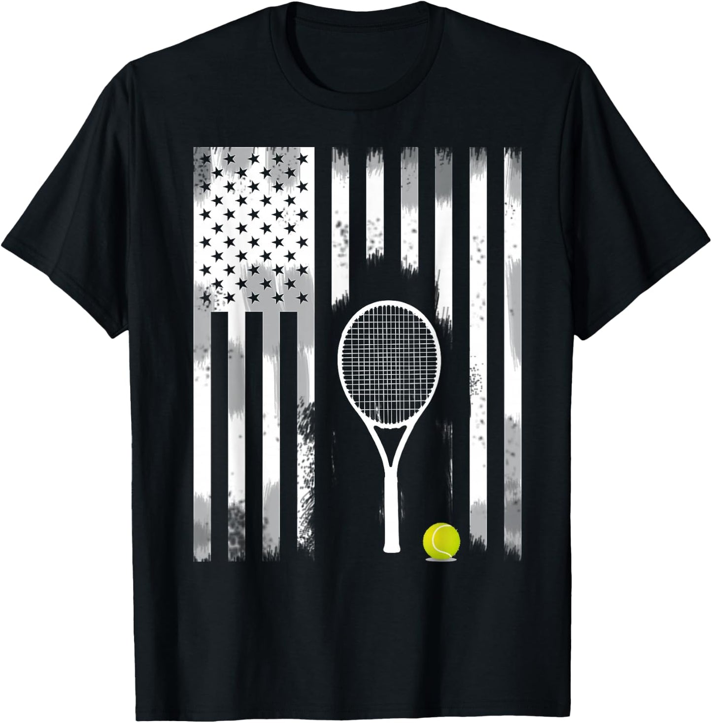 Tennis American Flag USA America Tennis Open Patriot T-Shirt - T-Shirt | Black