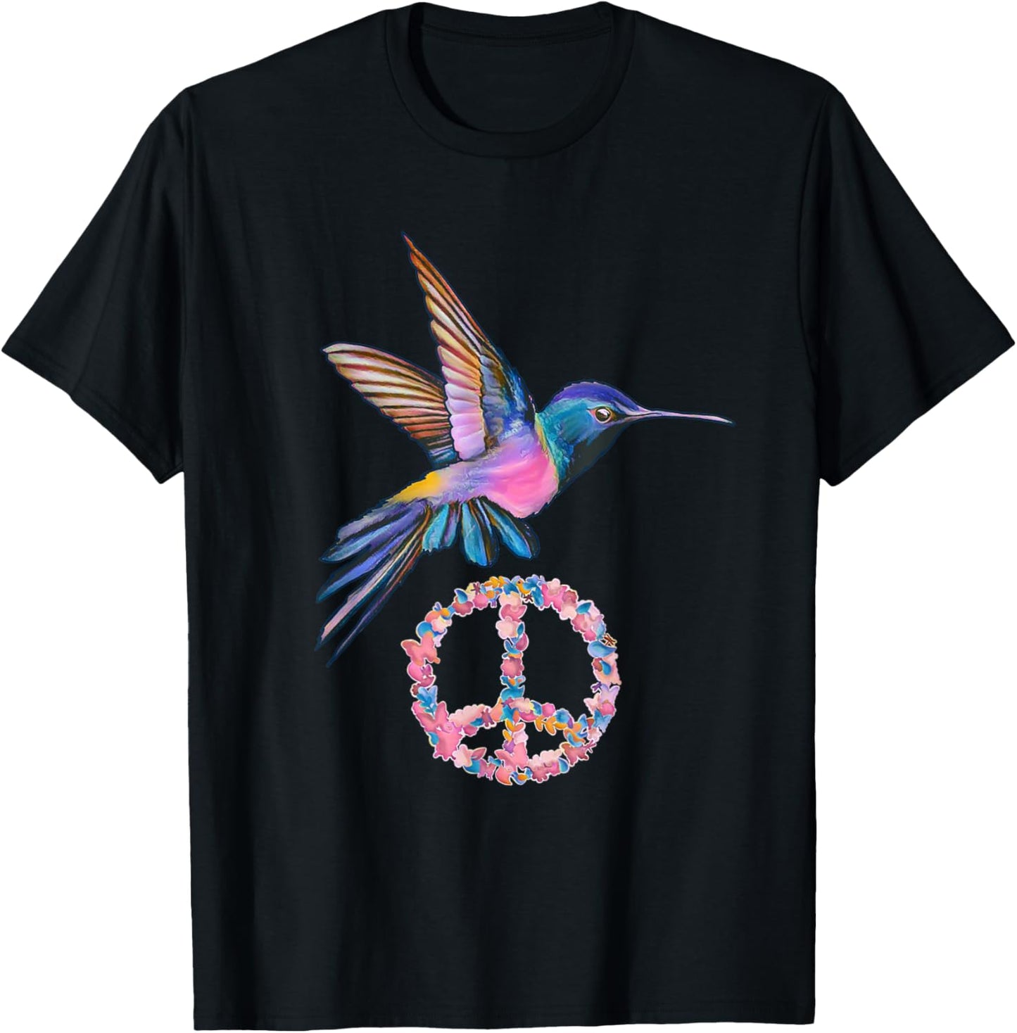 HUMMINGBIRD PEACE BIRD FLOWER POWER Hippie gift women T-Shirt - T-Shirt | Black