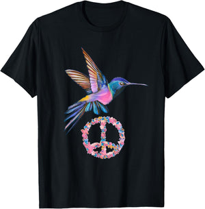 HUMMINGBIRD PEACE BIRD FLOWER POWER Hippie gift women T-Shirt - T-Shirt | Black