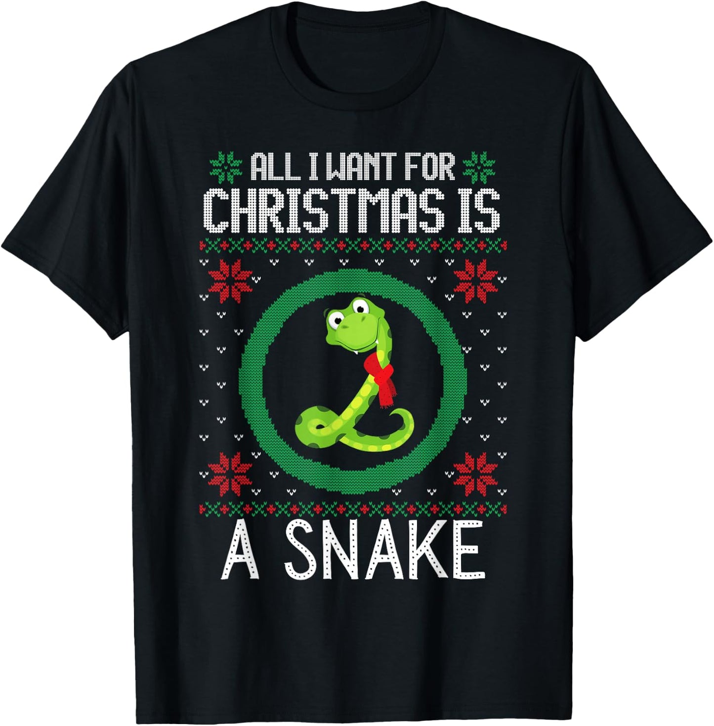 All I Want for Christmas is A Snake Funny Xmas Sweater Retro T-Shirt - T-Shirt | Black