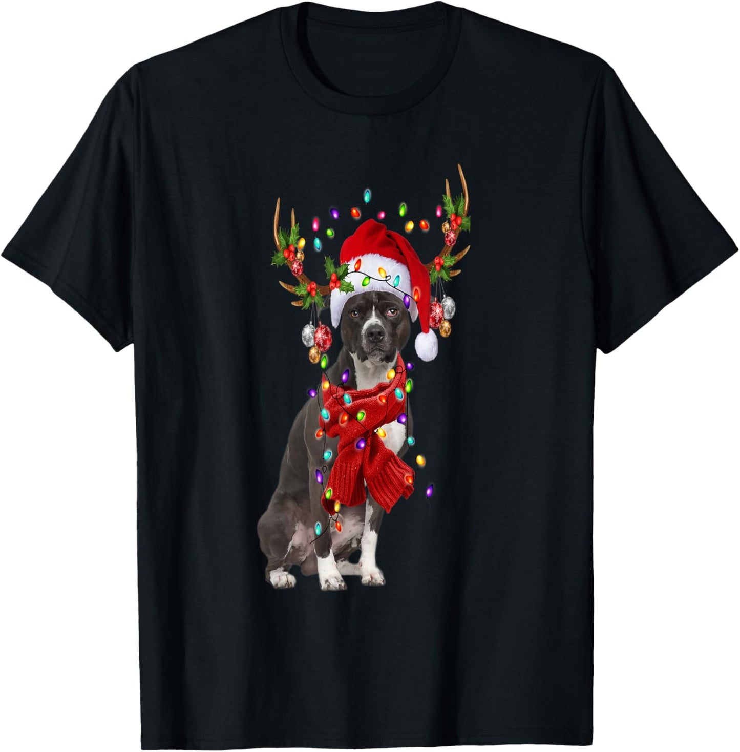 American Pit Bull Christmas Snow Layers Santa Dog Ugly Xmas T-Shirt - T-Shirt | Black