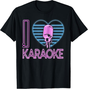Karaoke Singer Heart 80s Retro I Love Karaoke T-Shirt - T-Shirt | Black