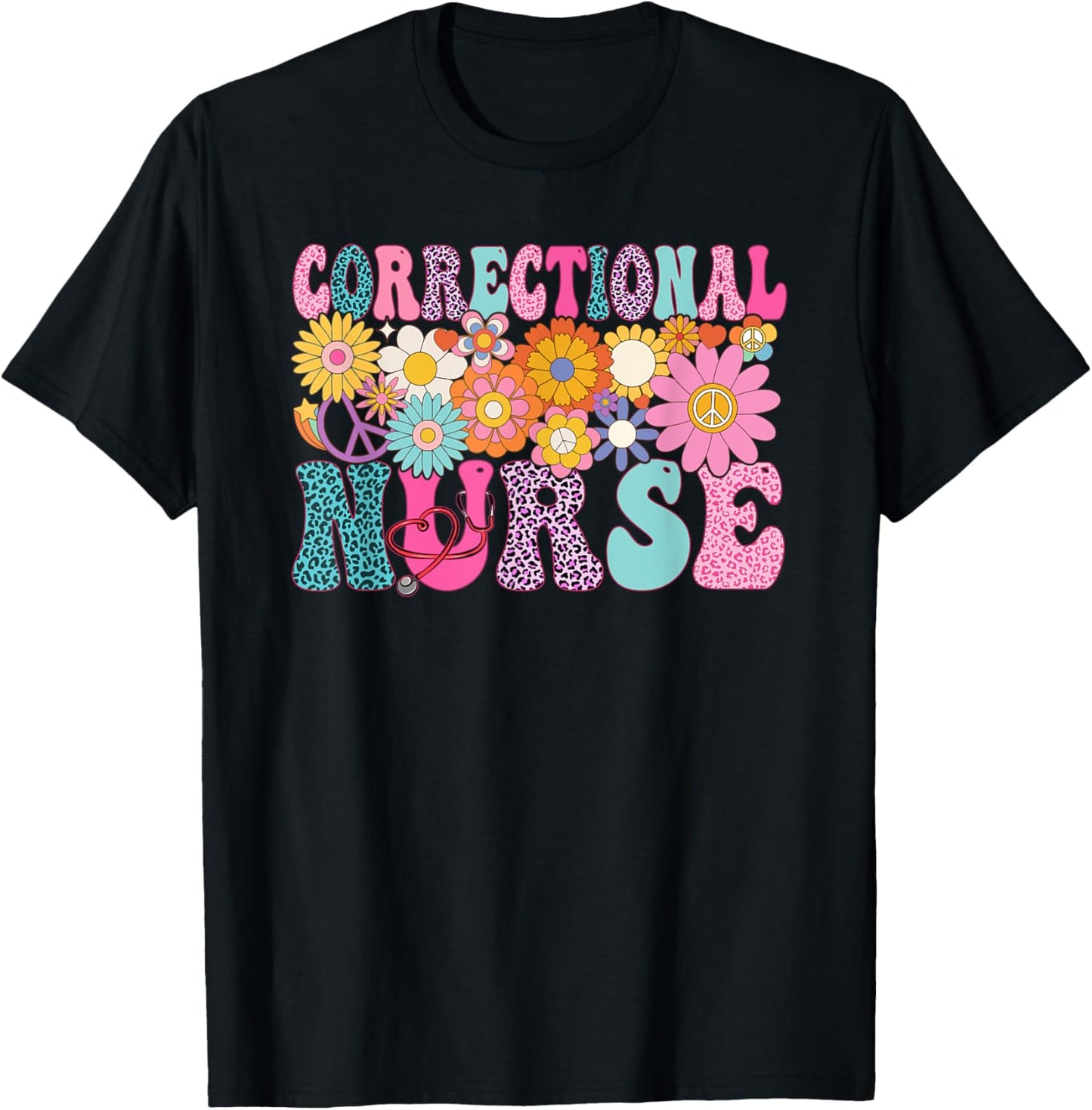 Correctional Nurse Week Groovy Appreciation Day T-Shirt - T-Shirt | Black