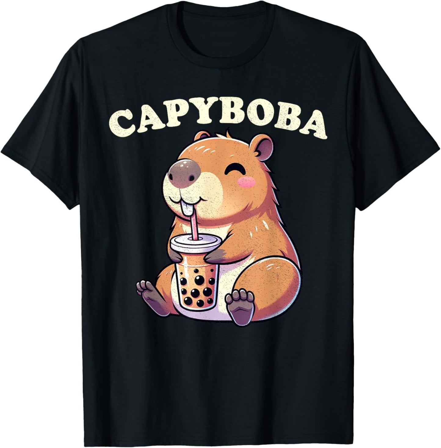 Capybara Shirt Funny Capybara Rodent, Capyboba Boba Milk Tea T-Shirt - T-Shirt | Black