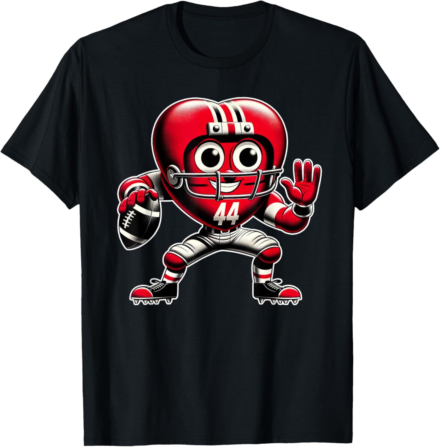 Valentine's Day Heart Retro Football Quarterback T-Shirt - T-Shirt | Black