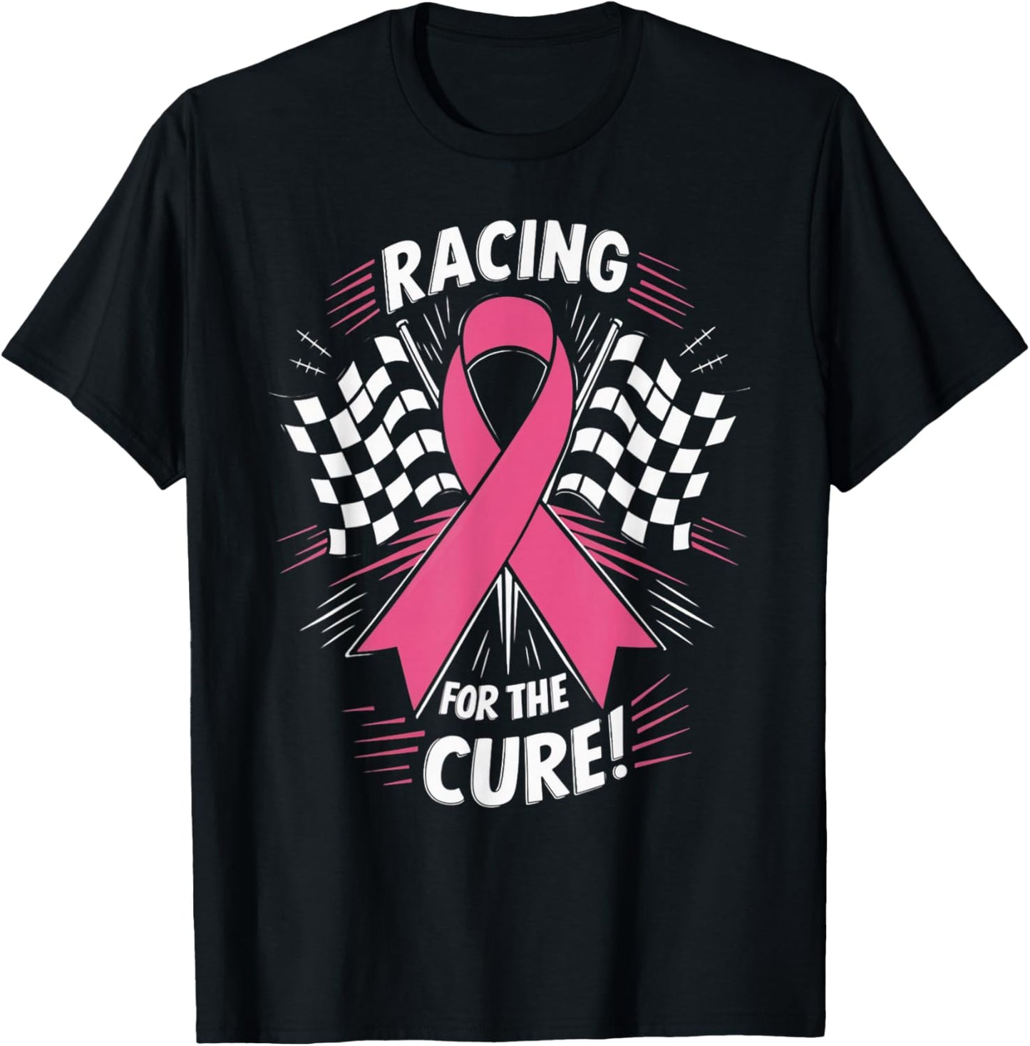 Pink Ribbon Breast Cancer Awareness Racing for the Cure T-Shirt - T-Shirt | Black