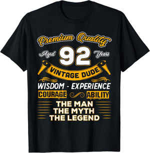 92nd Birthday Gifts The Man Myth Legend 92 Years Old D4 T-Shirt - T-Shirt | Black