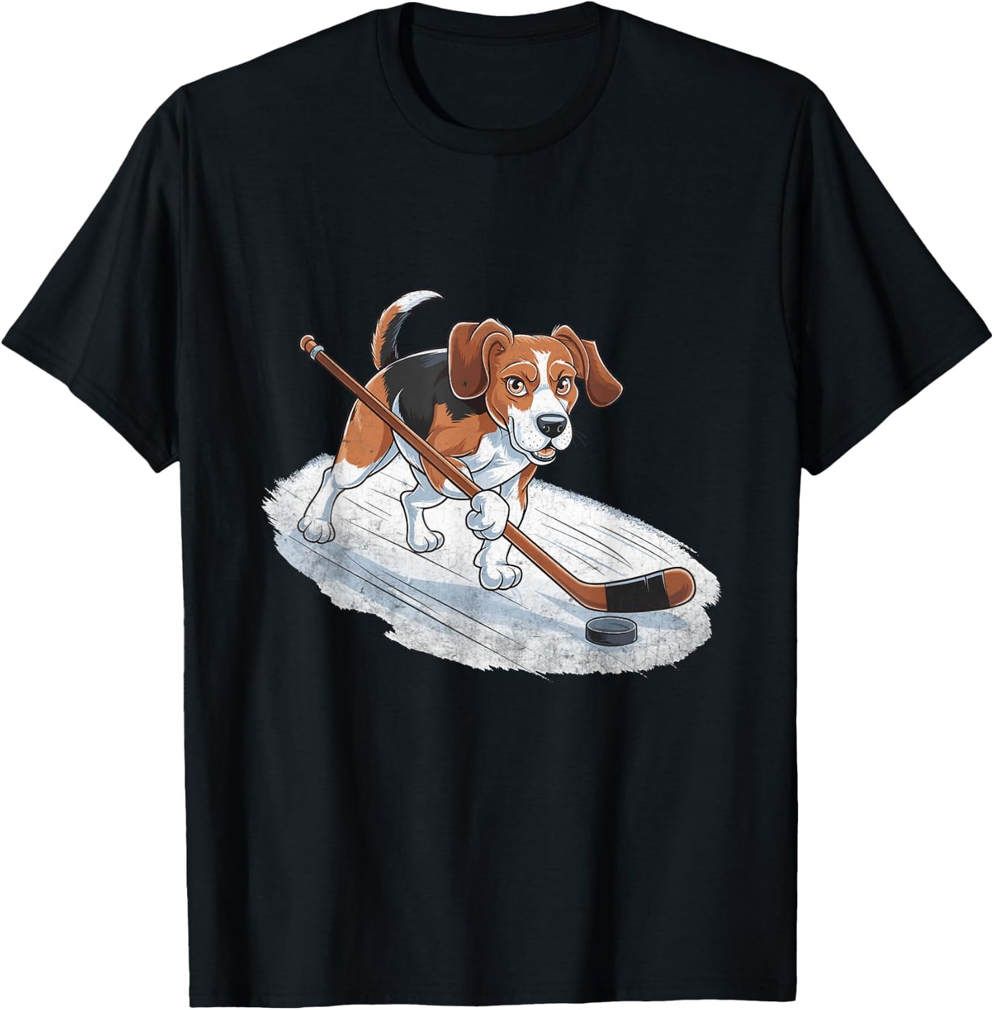 Beagle Playing Ice Hockey Beagles Dog Men Women T-Shirt - T-Shirt | Black