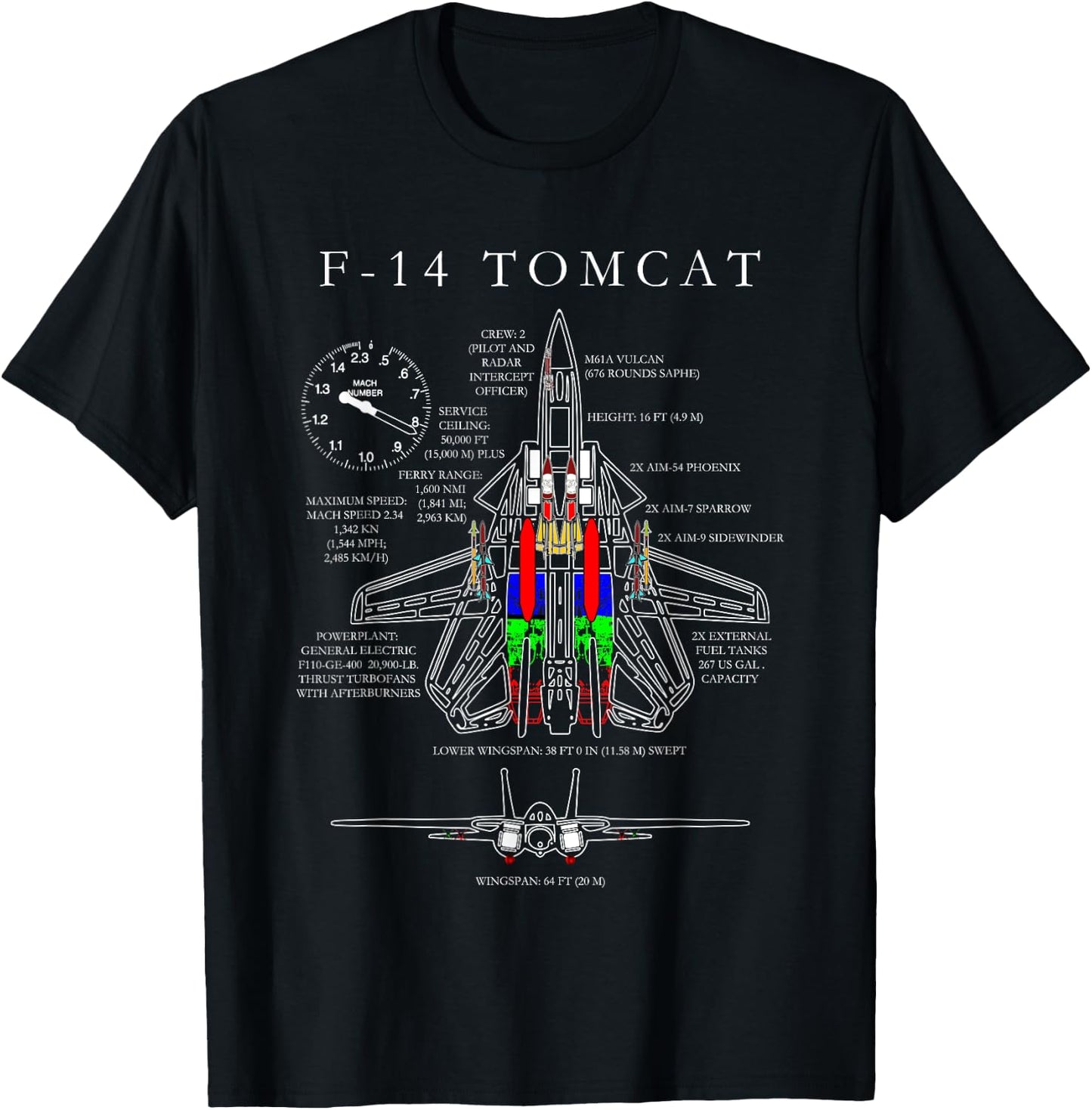 F-14 Tomcat Specs Shirt T-Shirt - T-Shirt | Black