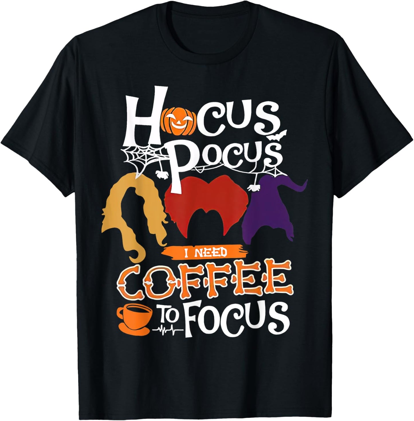 Hocus Pocus I Need Coffee to Focus Halloween T-Shirt - T-Shirt | Black