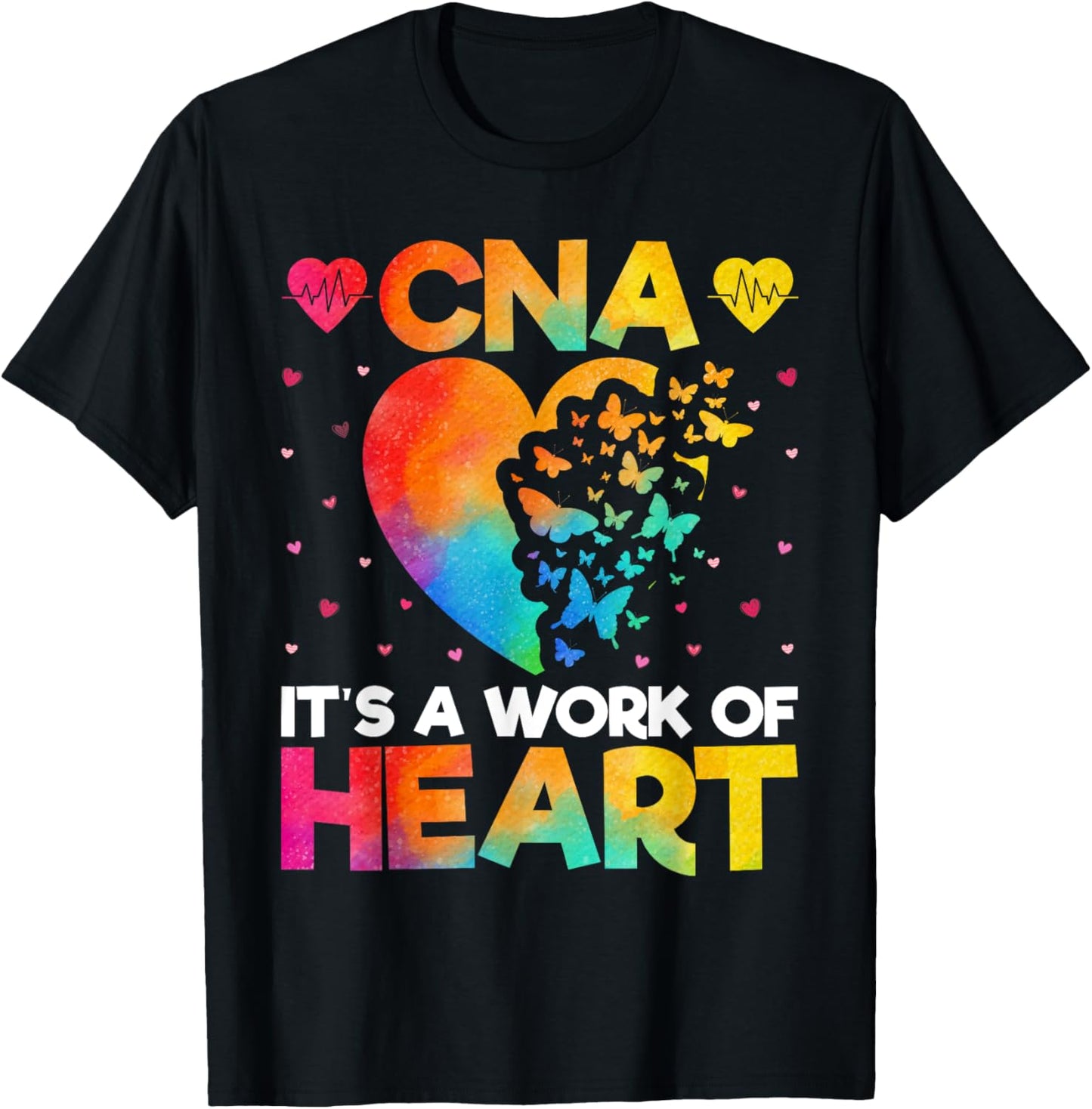 CNA It’s a Work of Heart - Love Heart Funny CNA Watercolor T-Shirt - T-Shirt | Black