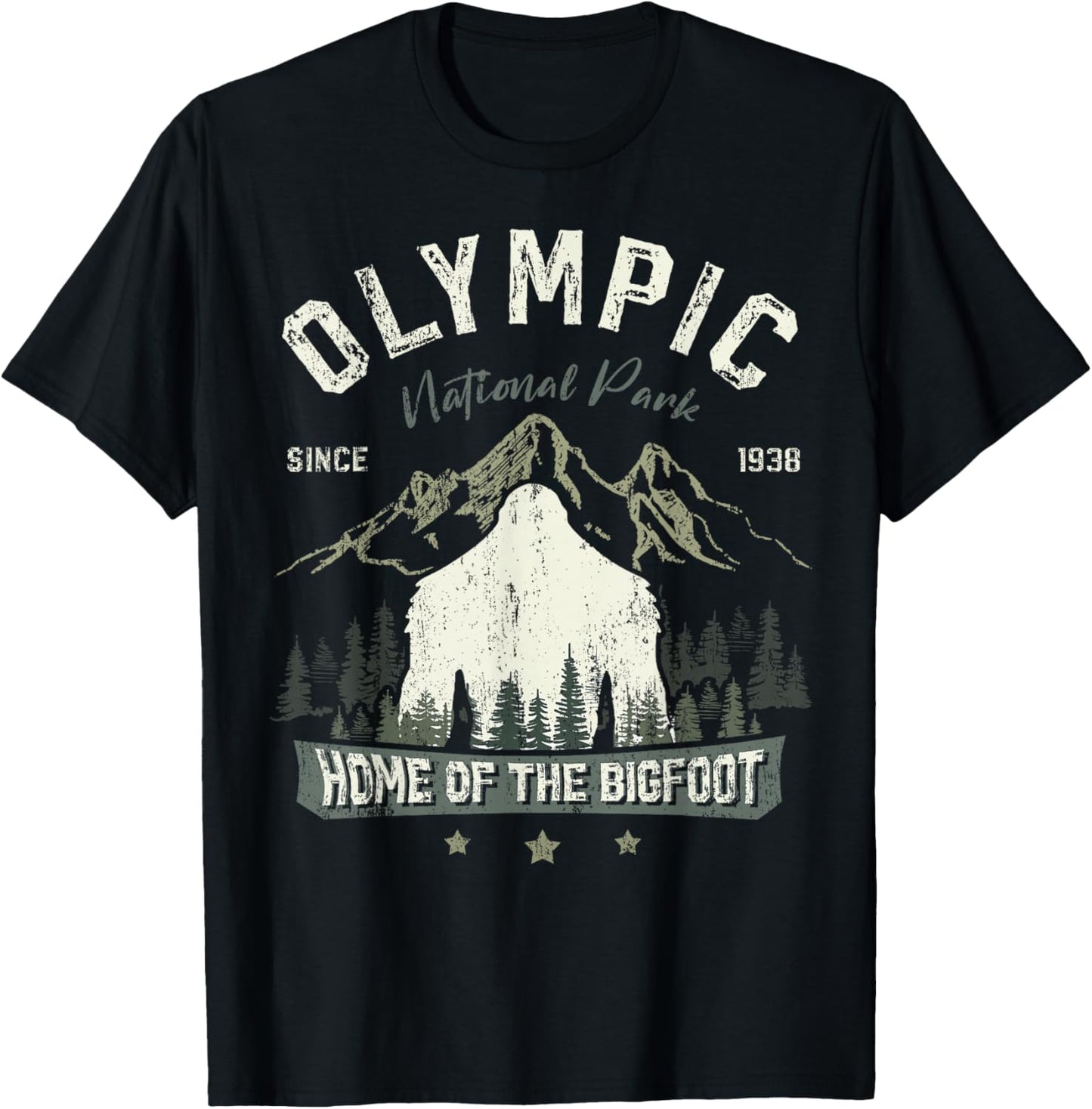Olympic National Park Bigfoot Sasquatch Washington State T-Shirt - T-Shirt | Black