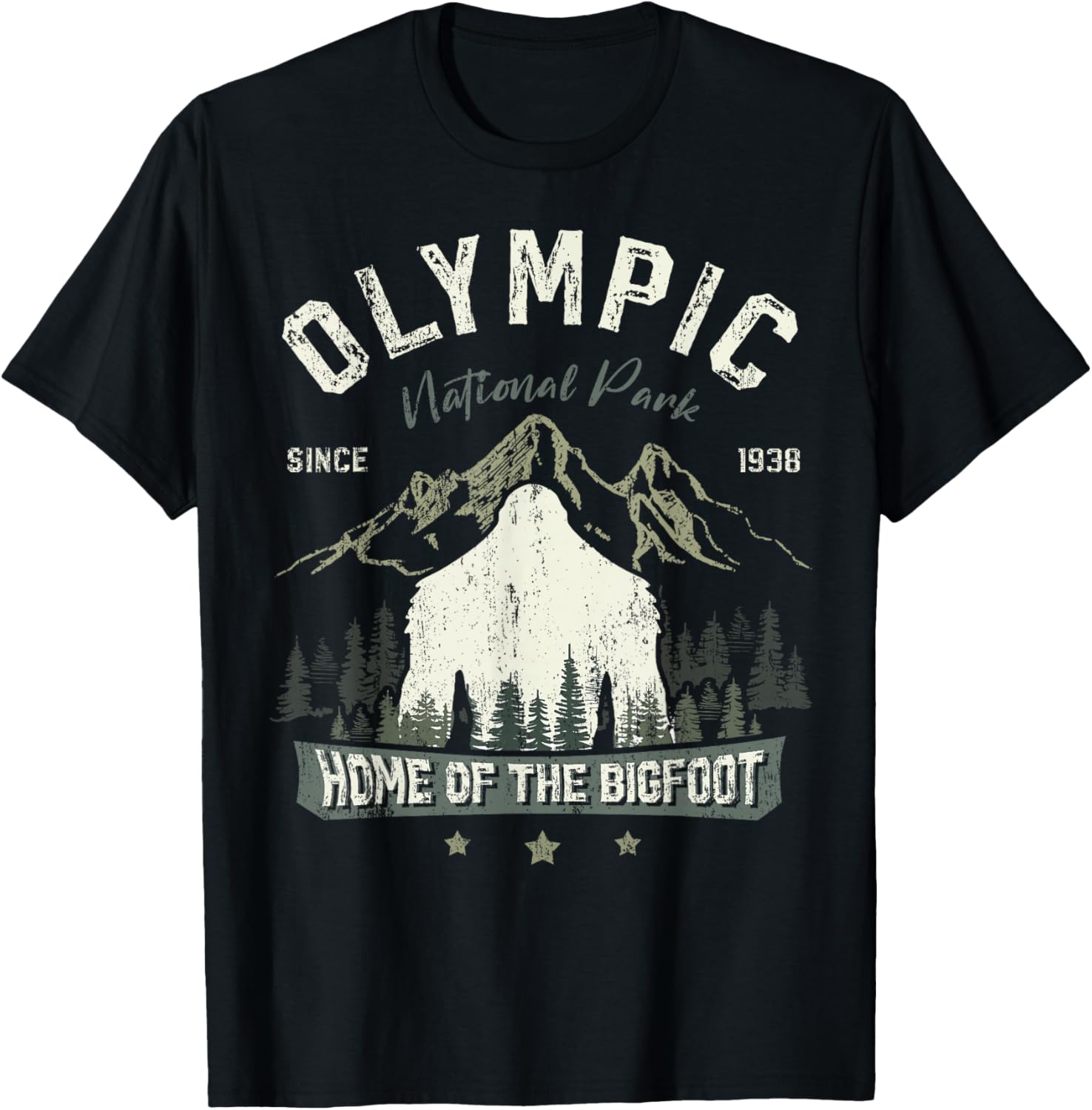 Olympic National Park Bigfoot Sasquatch Washington State T-Shirt - T-Shirt | Black
