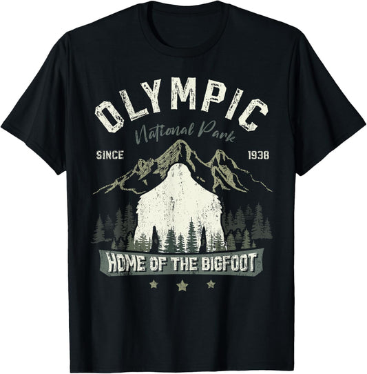 Olympic National Park Bigfoot Sasquatch Washington State T-Shirt - T-Shirt | Black