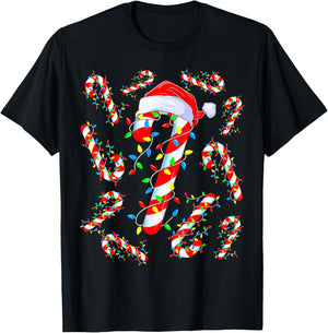 Red And White Candy Cane Santa Christmas Funny Xmas Lights T-Shirt - T-Shirt | Black