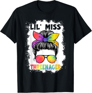 Little Miss Threenager Birthday 3 Years 3rd Birthday Girl T-Shirt - T-Shirt | Black