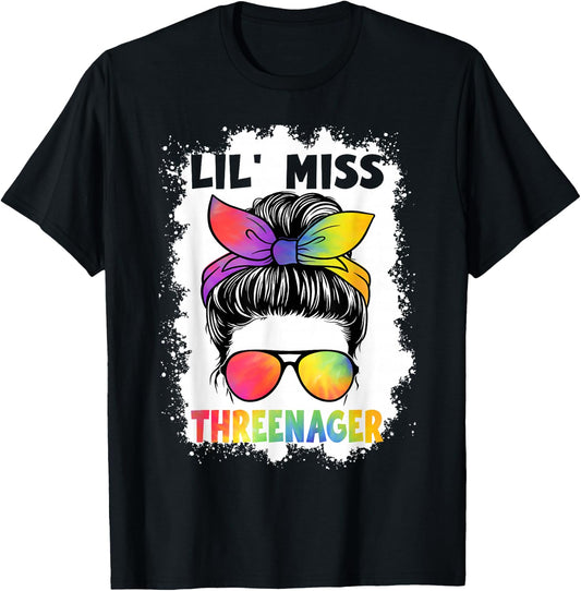 Little Miss Threenager Birthday 3 Years 3rd Birthday Girl T-Shirt - T-Shirt | Black