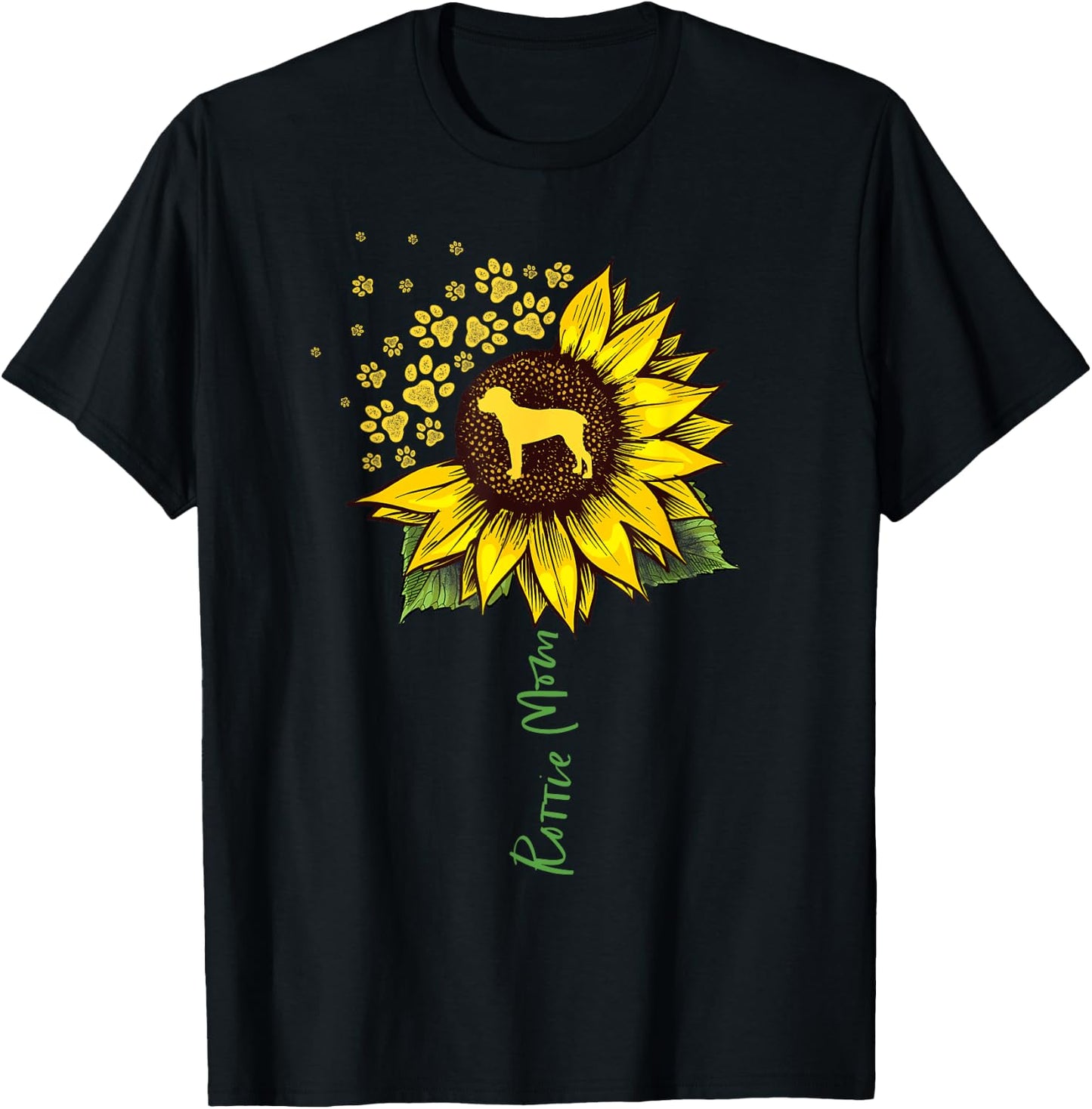Rottie Mom Sunflower Rottweiler Gifts Dog Mom Mama T-Shirt - T-Shirt | Black