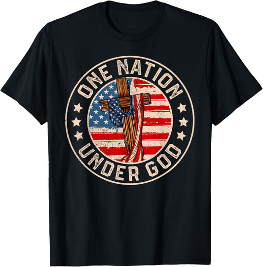 One Nation Under God American USA Flag Patriotic 4th July T-Shirt - T-Shirt | Black