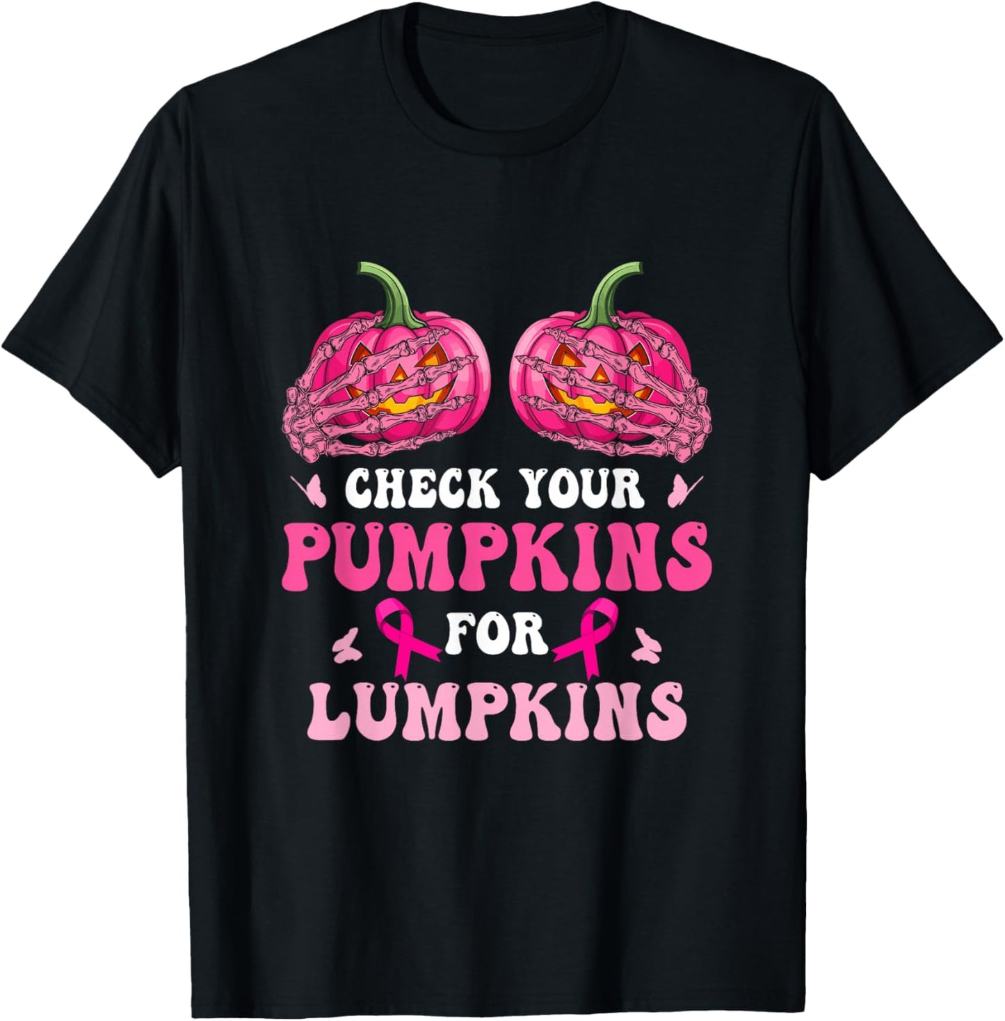 Check Your Pumpkins Breast Cancer Awareness Halloween T-Shirt - T-Shirt | Black